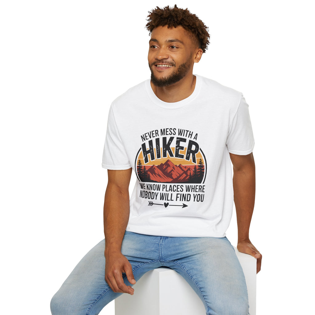 Hiker T-Shirt — "Never Mess With a Hiker" Mountain Sunset Tee