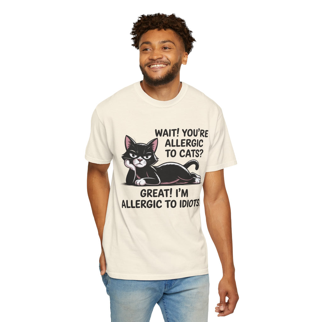 Funny Cat Lover T-Shirt — Allergic to Idiots Humor Gift Tee for Cat Moms