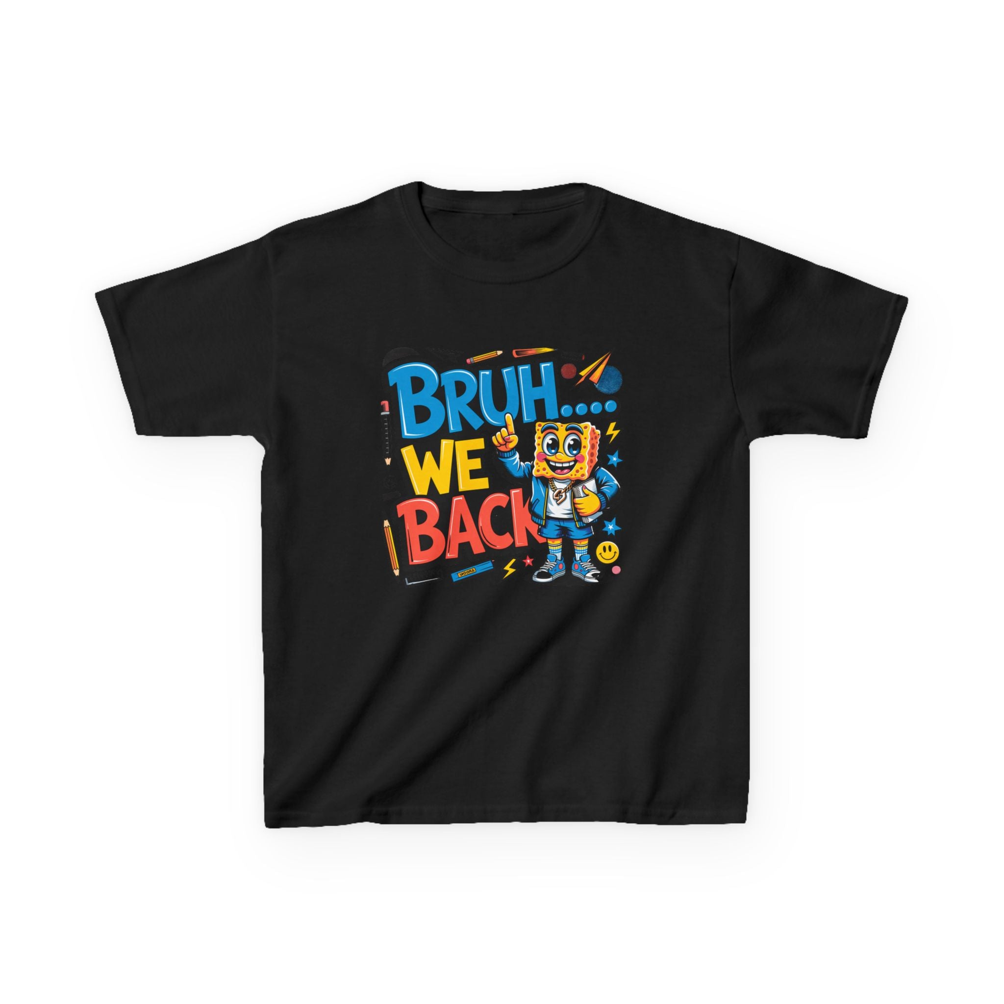 Kids Tee — "Bruh... We Back" Cartoon Sponge Graphic