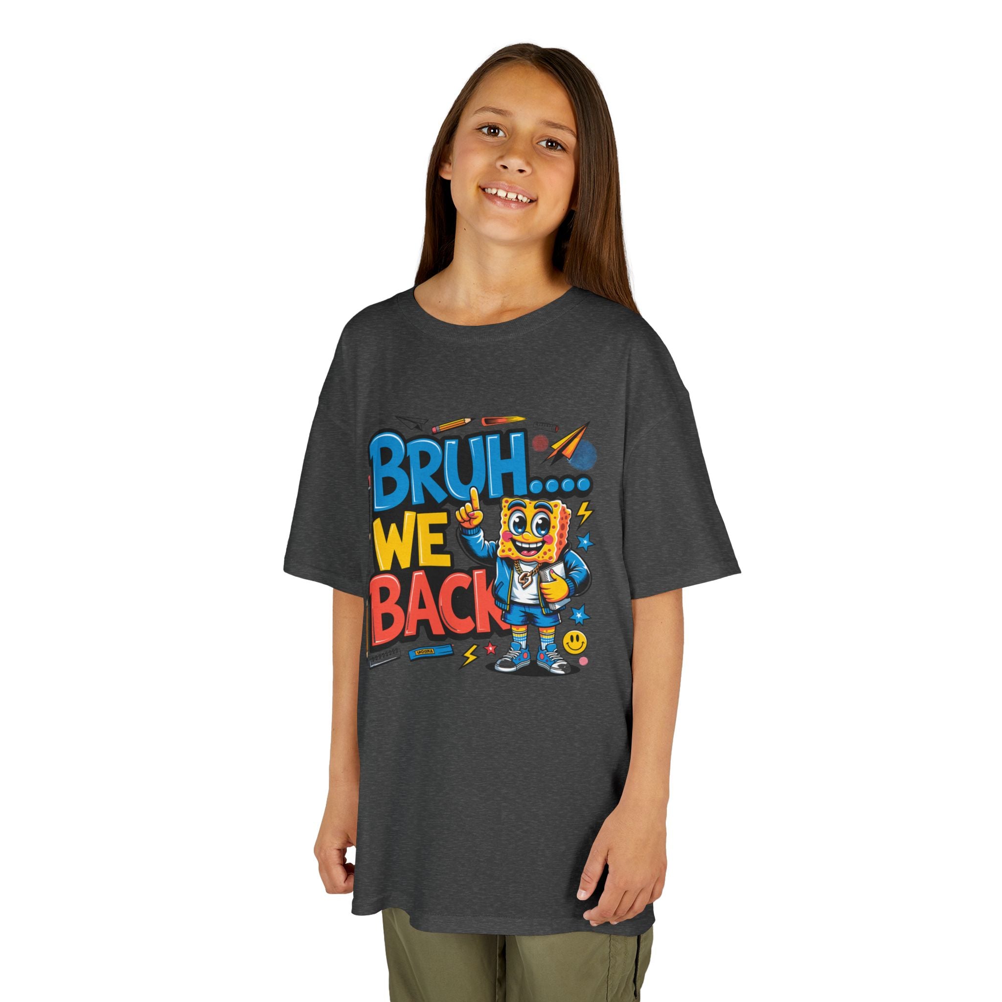 Kids Tee — "Bruh... We Back" Cartoon Sponge Graphic