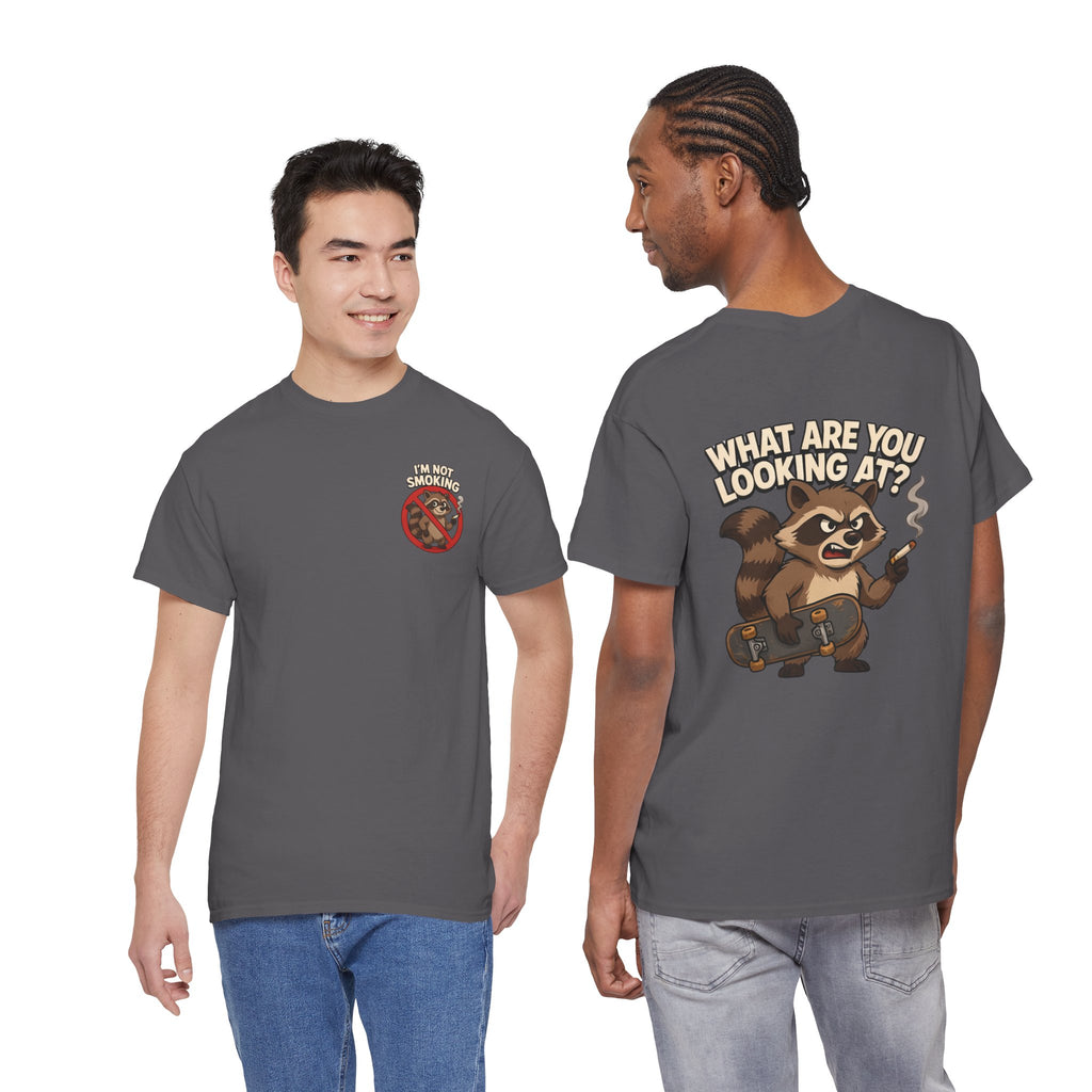 Graphic Tee — "What Are You Looking At?" Raccoon Illustration T-Shirt