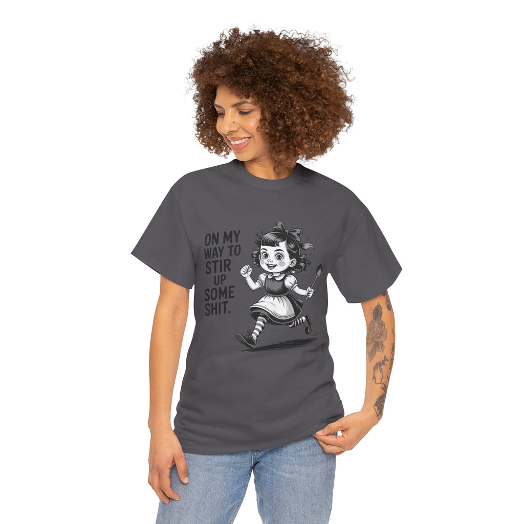 Stir Up Some Shit Tee — Retro Mischief Girl Graphic T-Shirt