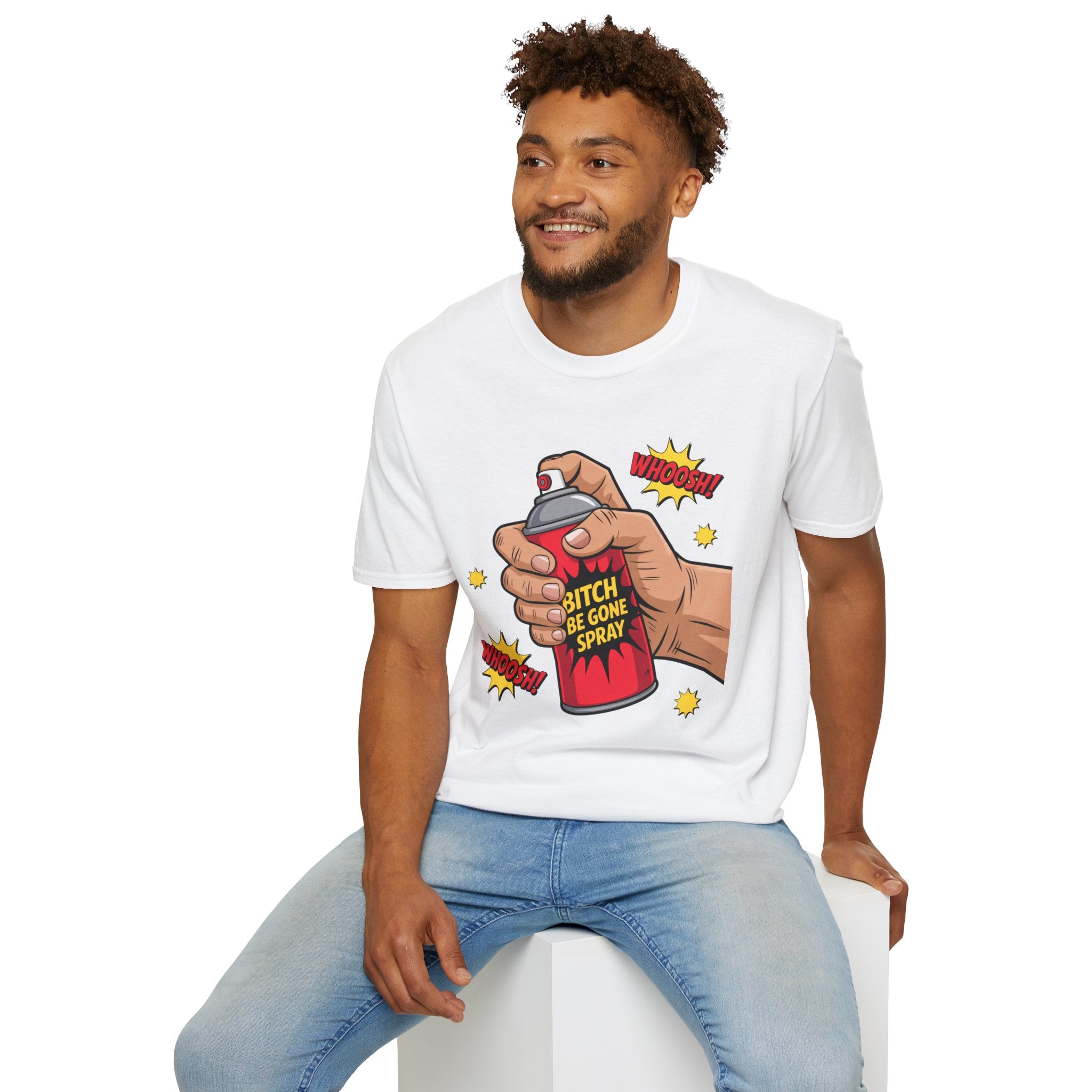 Funny 'Bitch, Be Gone' Spray T-Shirt — Pop Art Spray Can Graphic Tee