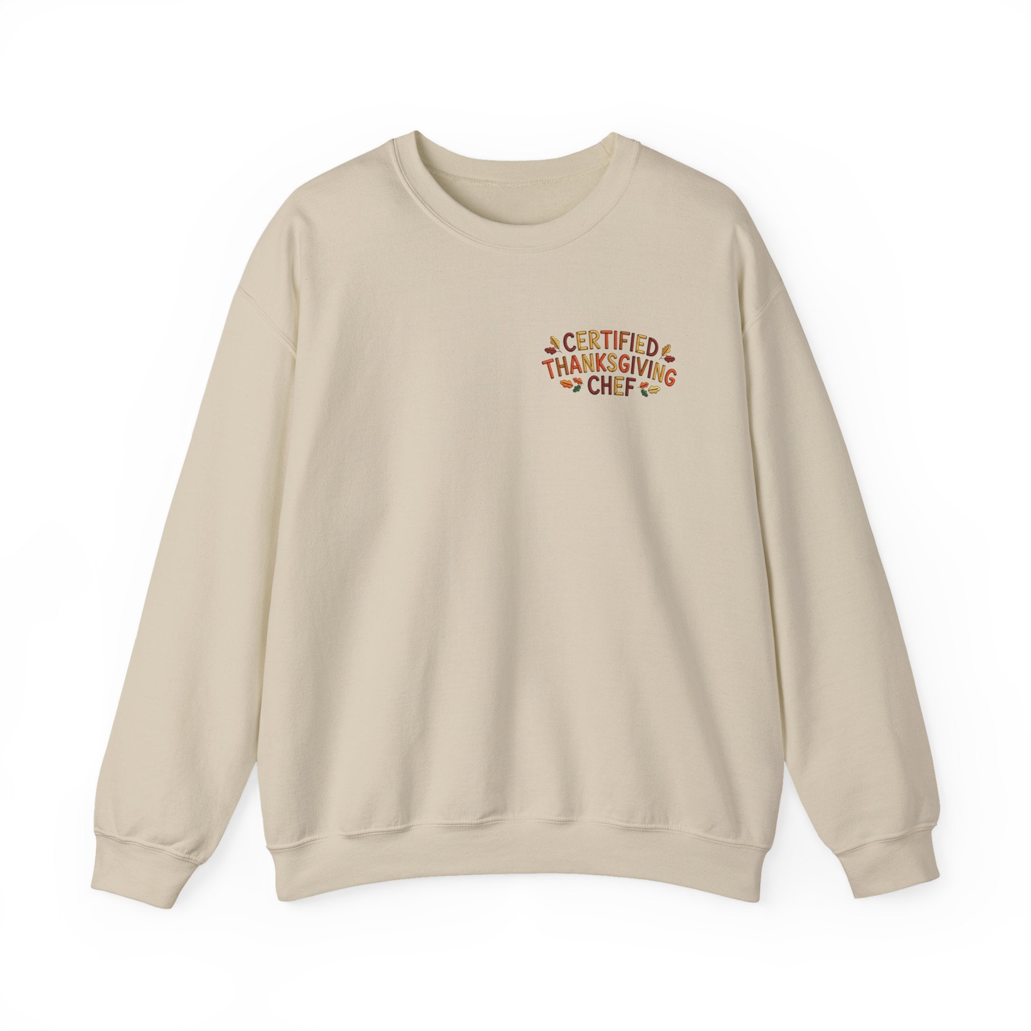 Beige sweatshirt with a logo on a white background