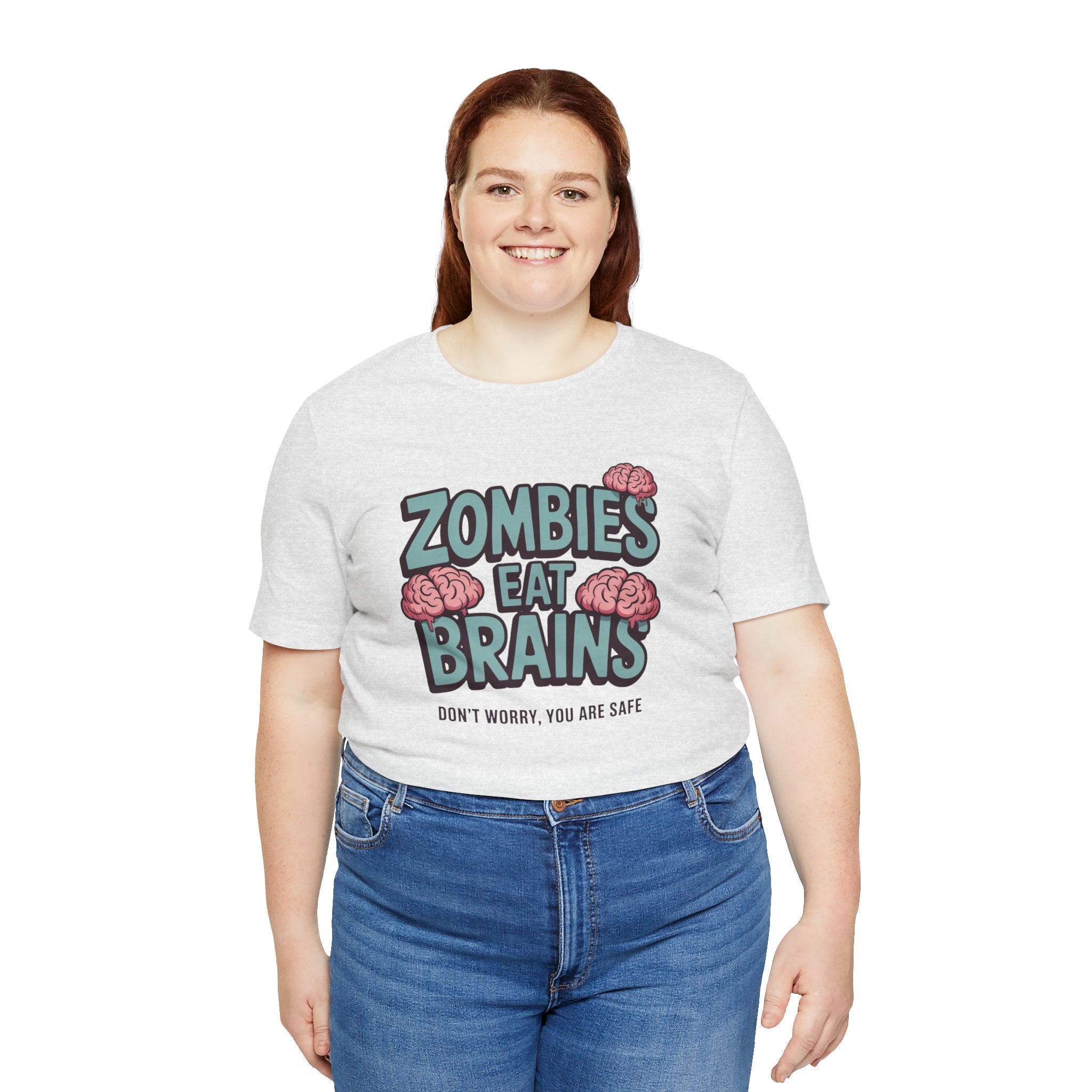 Zombies Eat Brains T‑Shirt — Funny Halloween Horror Tee ("Don't Worry, You Are Safe")