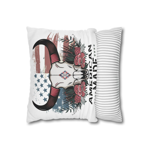 American Made Skull Pillowcase — Patriotic Western Decorative Pillow