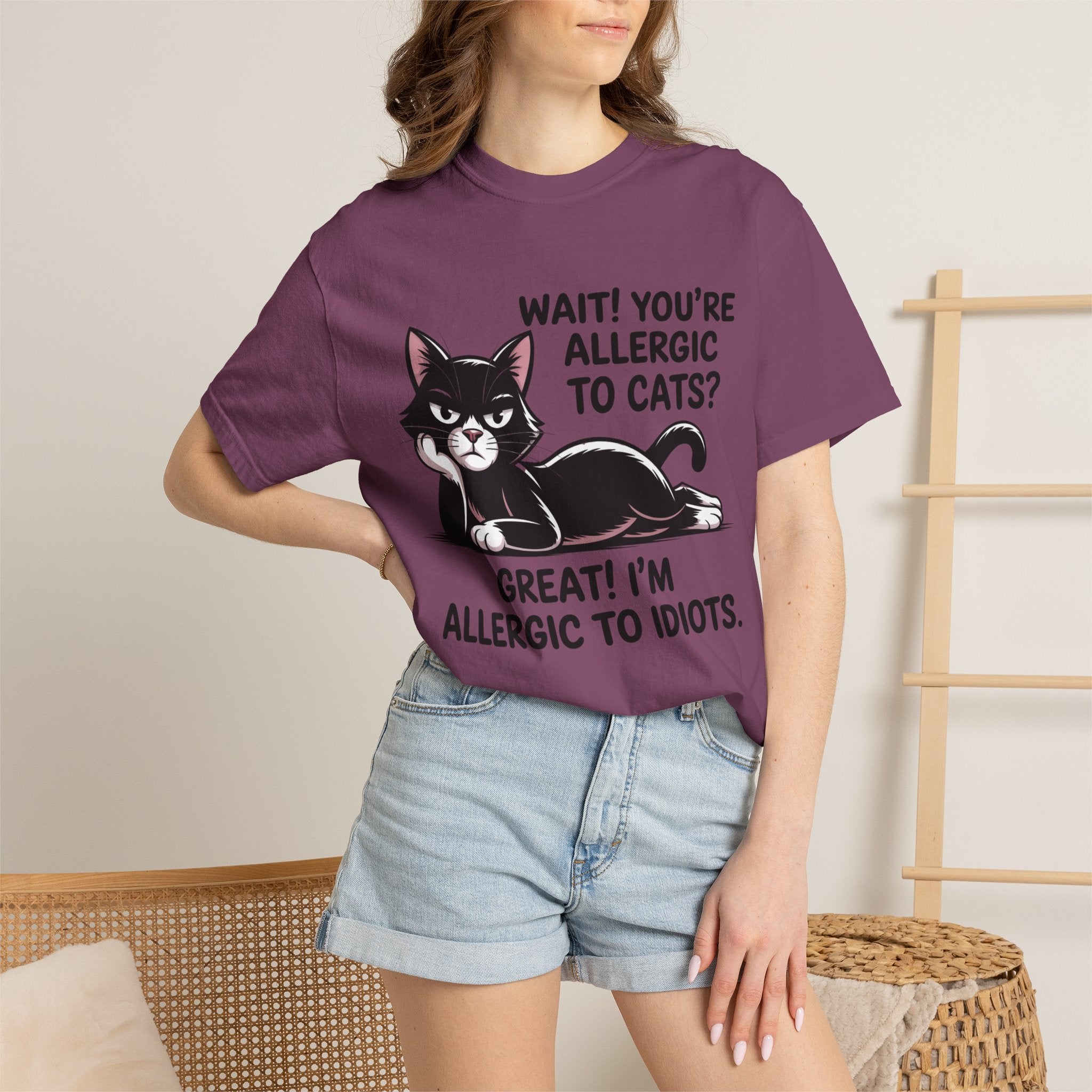 Funny Cat Lover T-Shirt — Allergic to Idiots Humor Gift Tee for Cat Moms