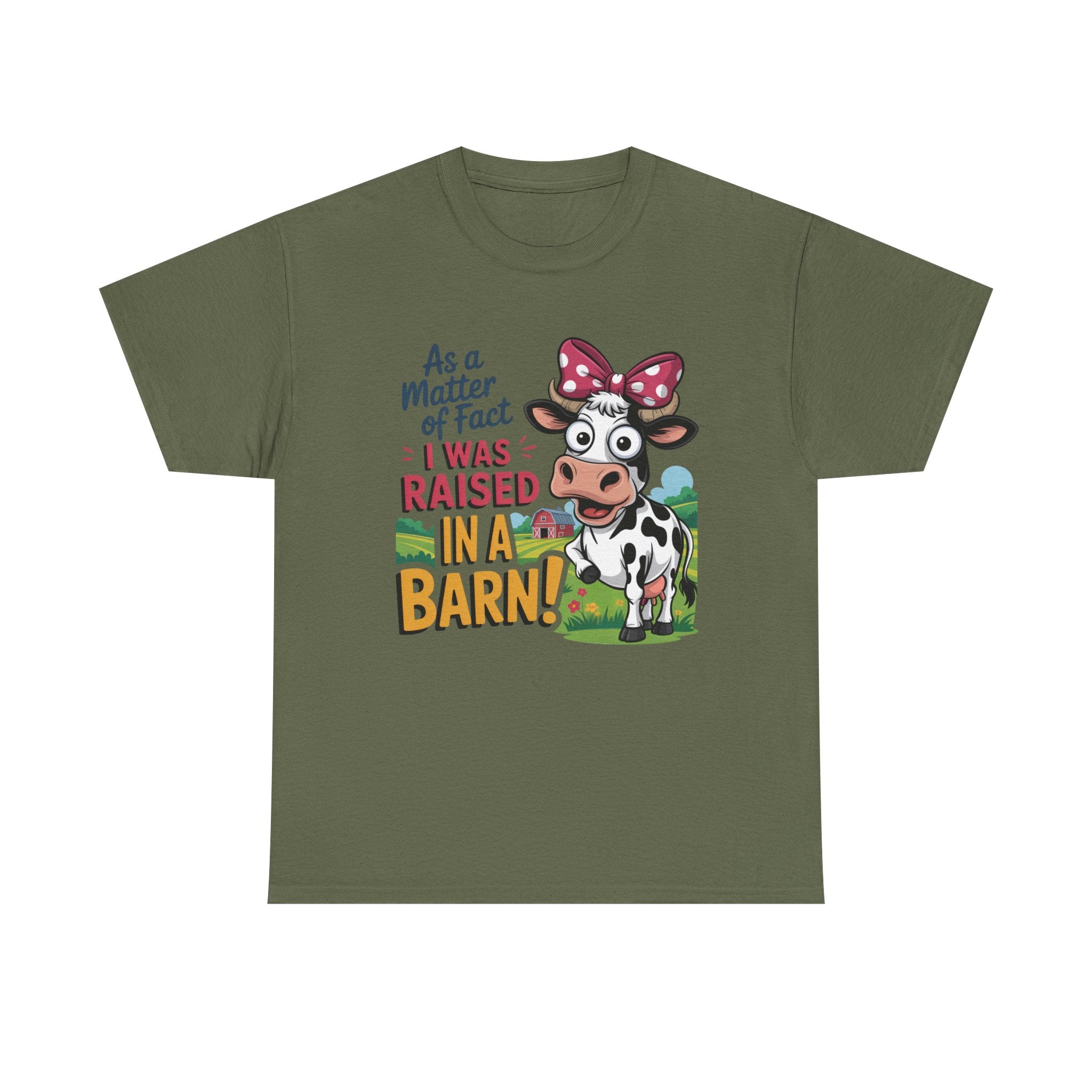 Raised in a Barn Cow Graphic Tee — Funny Farm Animal Shirt