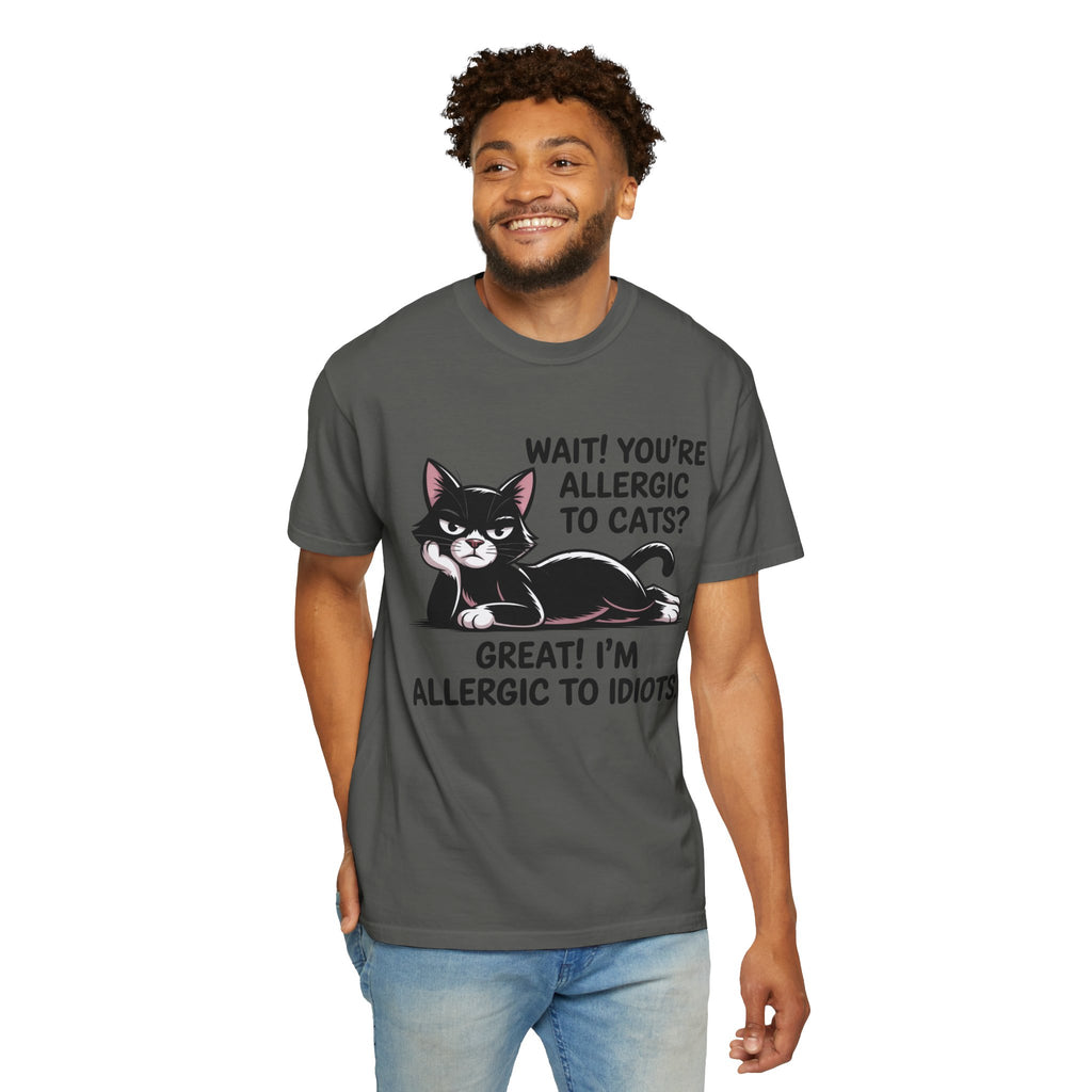 Funny Cat Lover T-Shirt — Allergic to Idiots Humor Gift Tee for Cat Moms