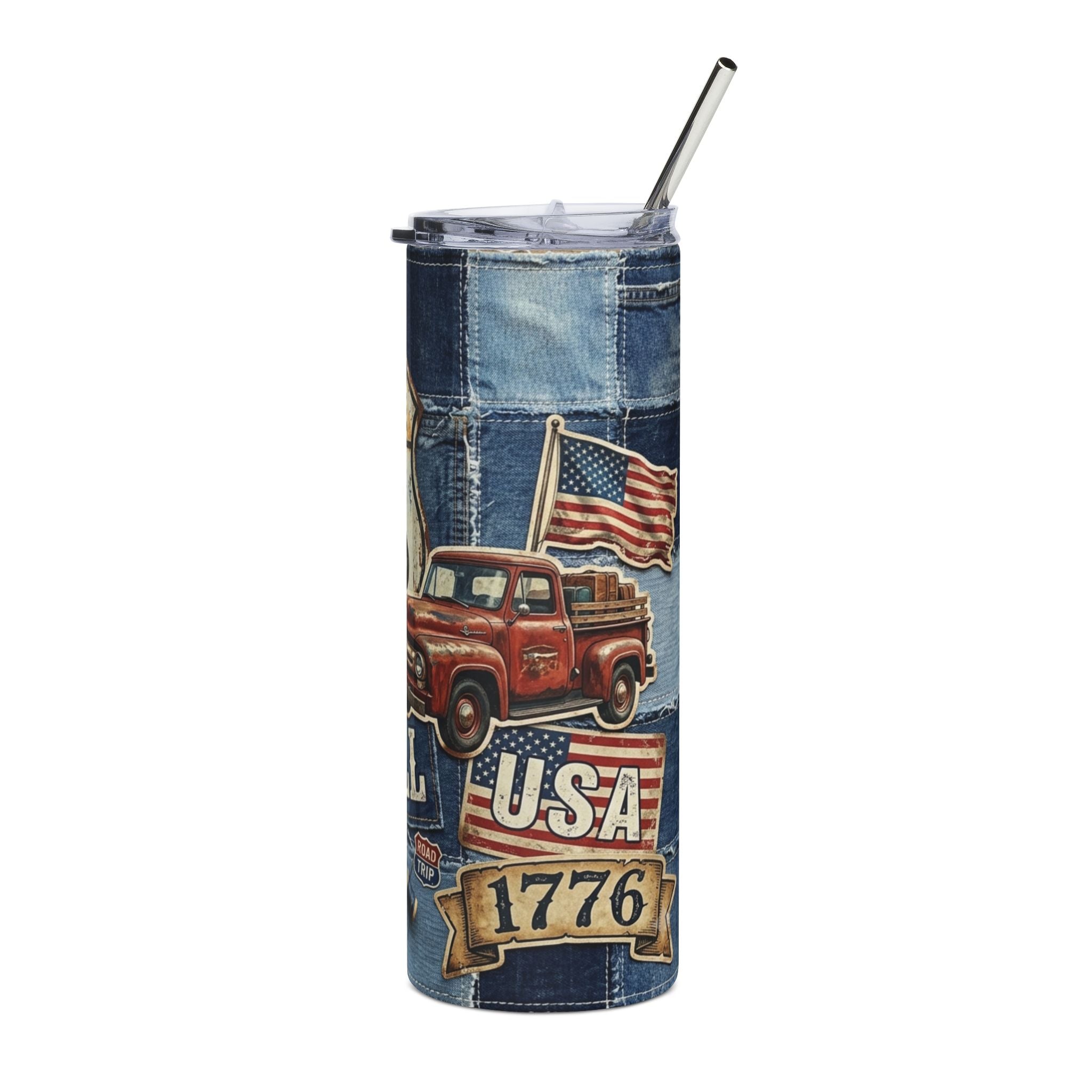 Route 66 Denim 20oz Stainless Steel Tumbler — Road Trip Travel Gift Cup for Travelers