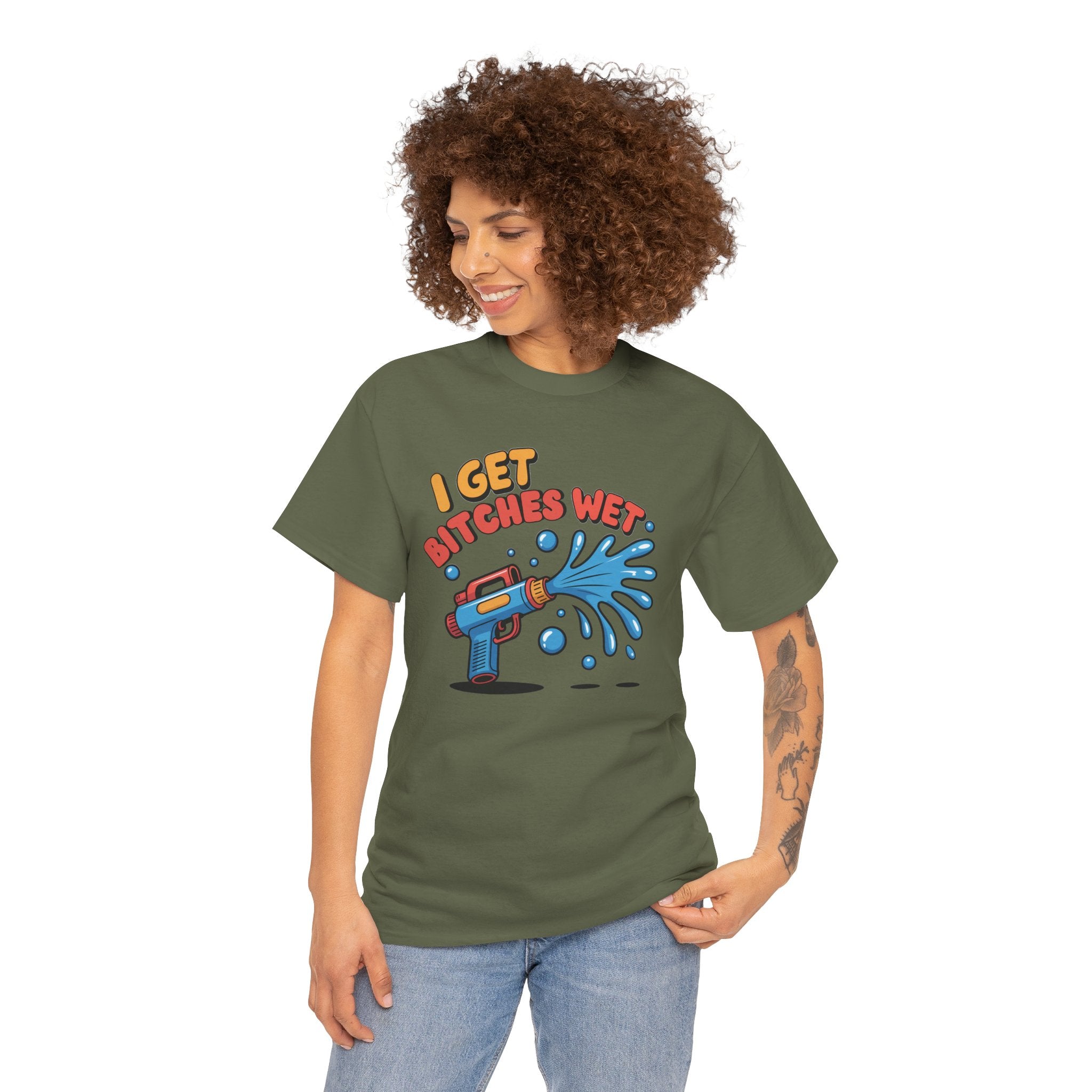 Water Gun Tee Adult Humor — "I Get Bitches Wet" Graphic Summer T-Shirt