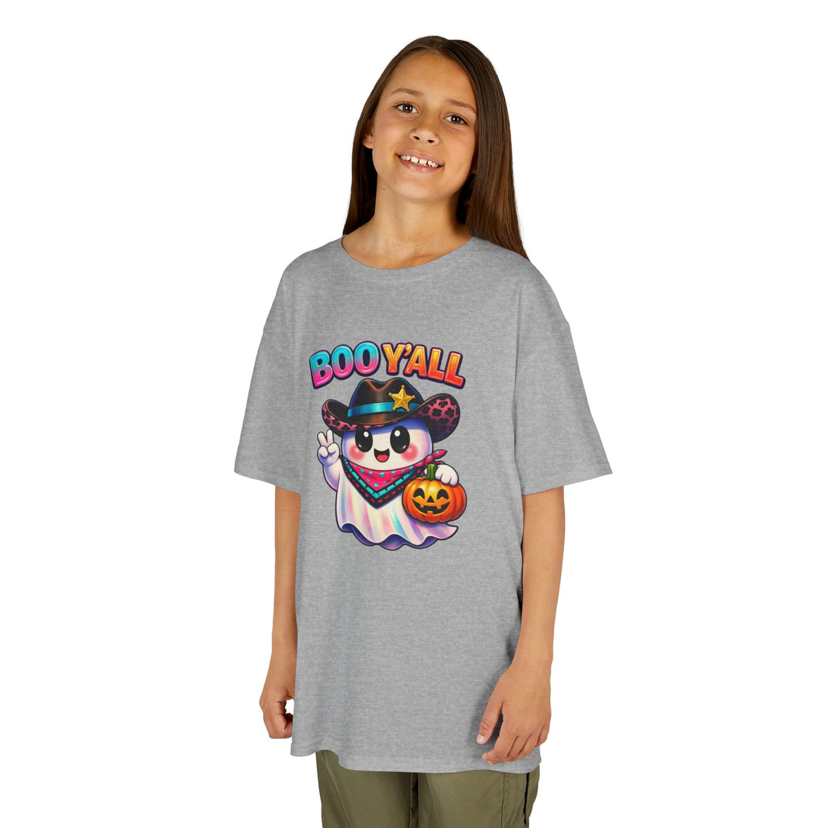 Kids Tee — 'Boo Y'all' Ghost Cowboy Halloween Shirt