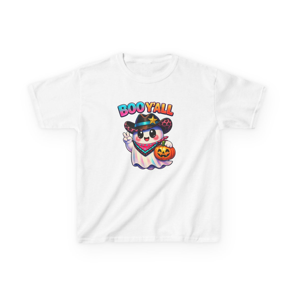 Kids Tee — 'Boo Y'all' Ghost Cowboy Halloween Shirt