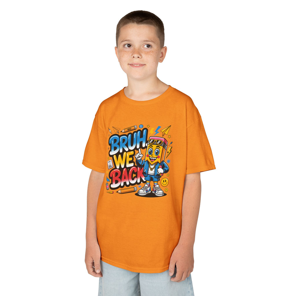 Kids Tee — "Bruh We Back" Retro Cartoon Graphic Shirt