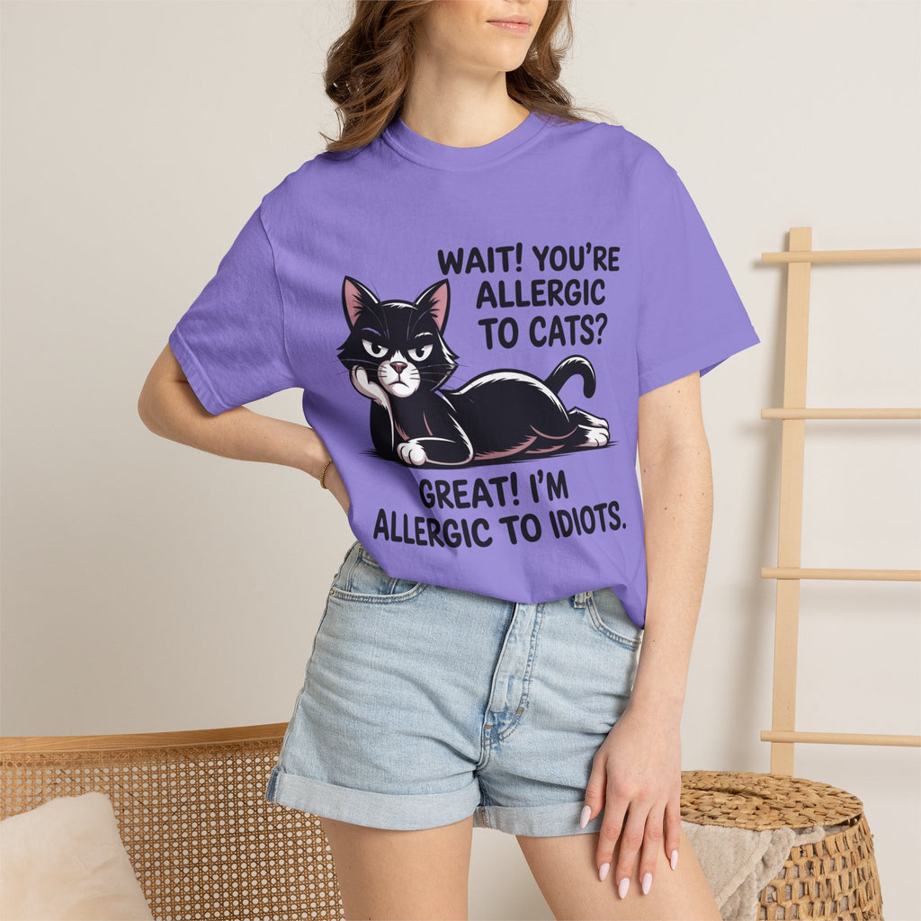 Funny Cat Lover T-Shirt — Allergic to Idiots Humor Gift Tee for Cat Moms