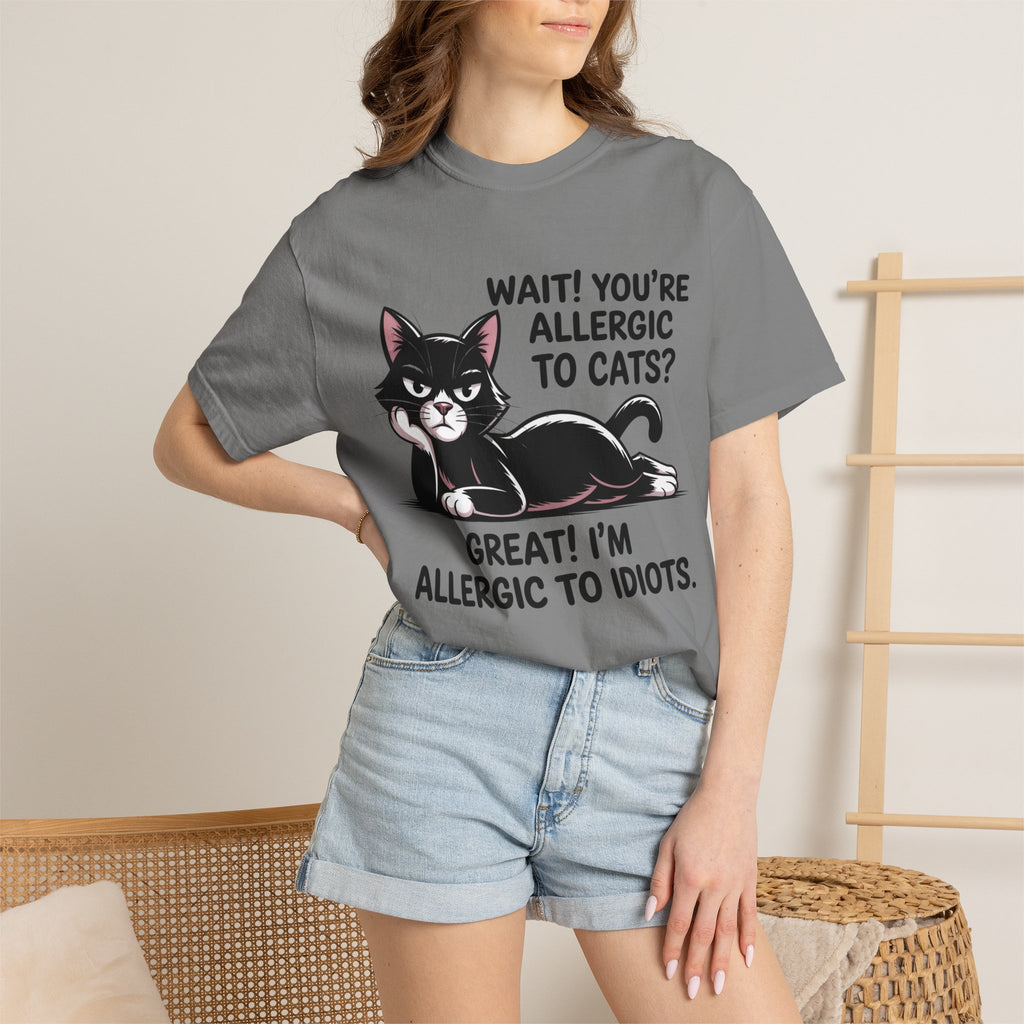 Funny Cat Lover T-Shirt — Allergic to Idiots Humor Gift Tee for Cat Moms