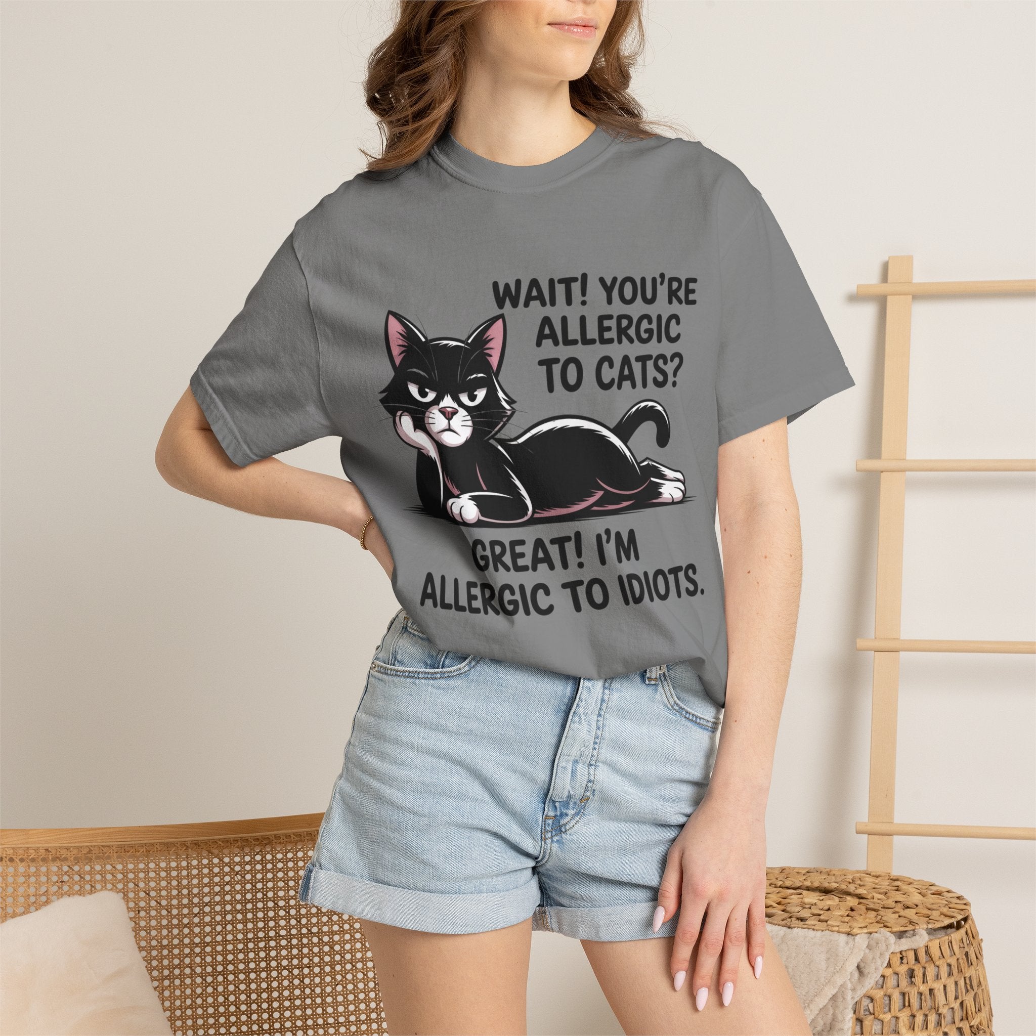 Funny Cat Lover T-Shirt — Allergic to Idiots Humor Gift Tee for Cat Moms