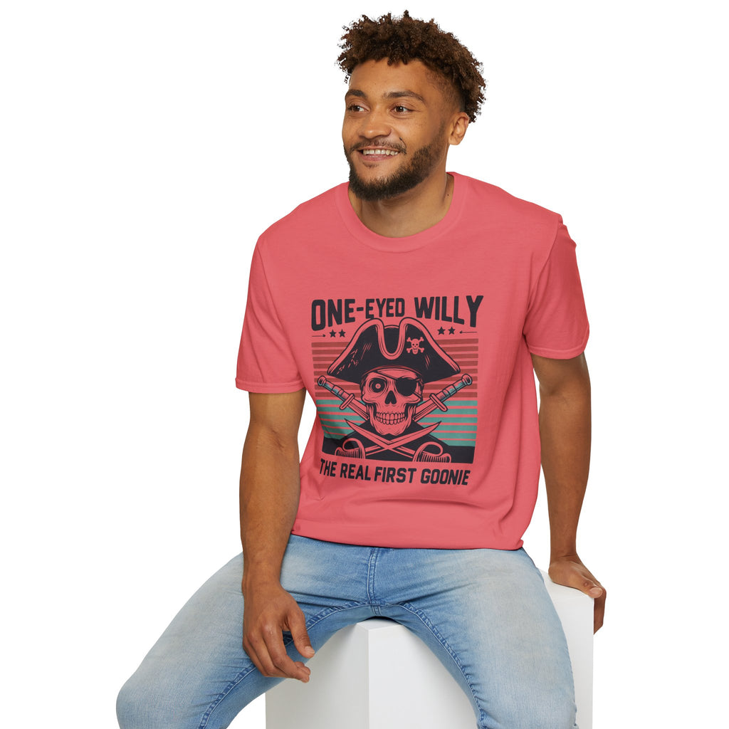 One-Eyed Willy Skull T-Shirt — Vintage Pirate 'The Real First Goonie' Tee