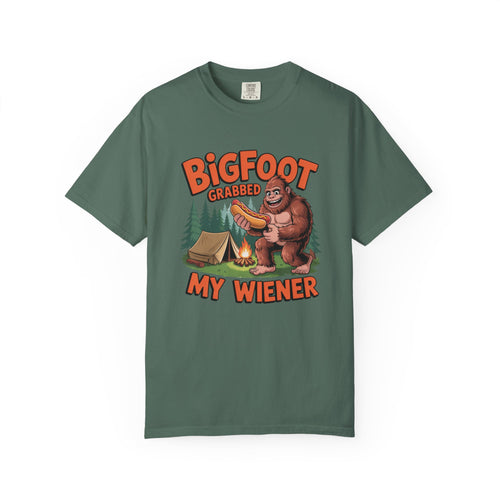 Bigfoot Grabbed My Wiener T-Shirt — Funny Camping Sasquatch Tee