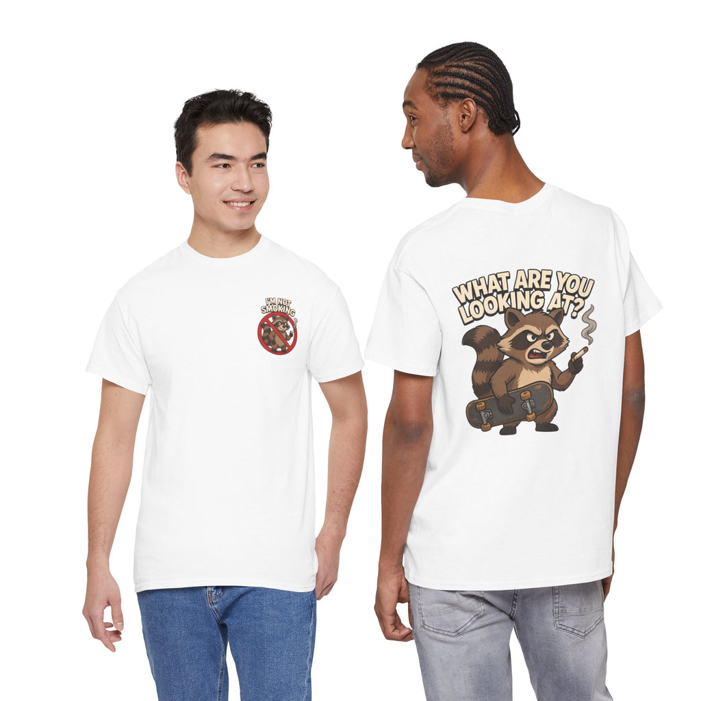 Graphic Tee — "What Are You Looking At?" Raccoon Illustration T-Shirt