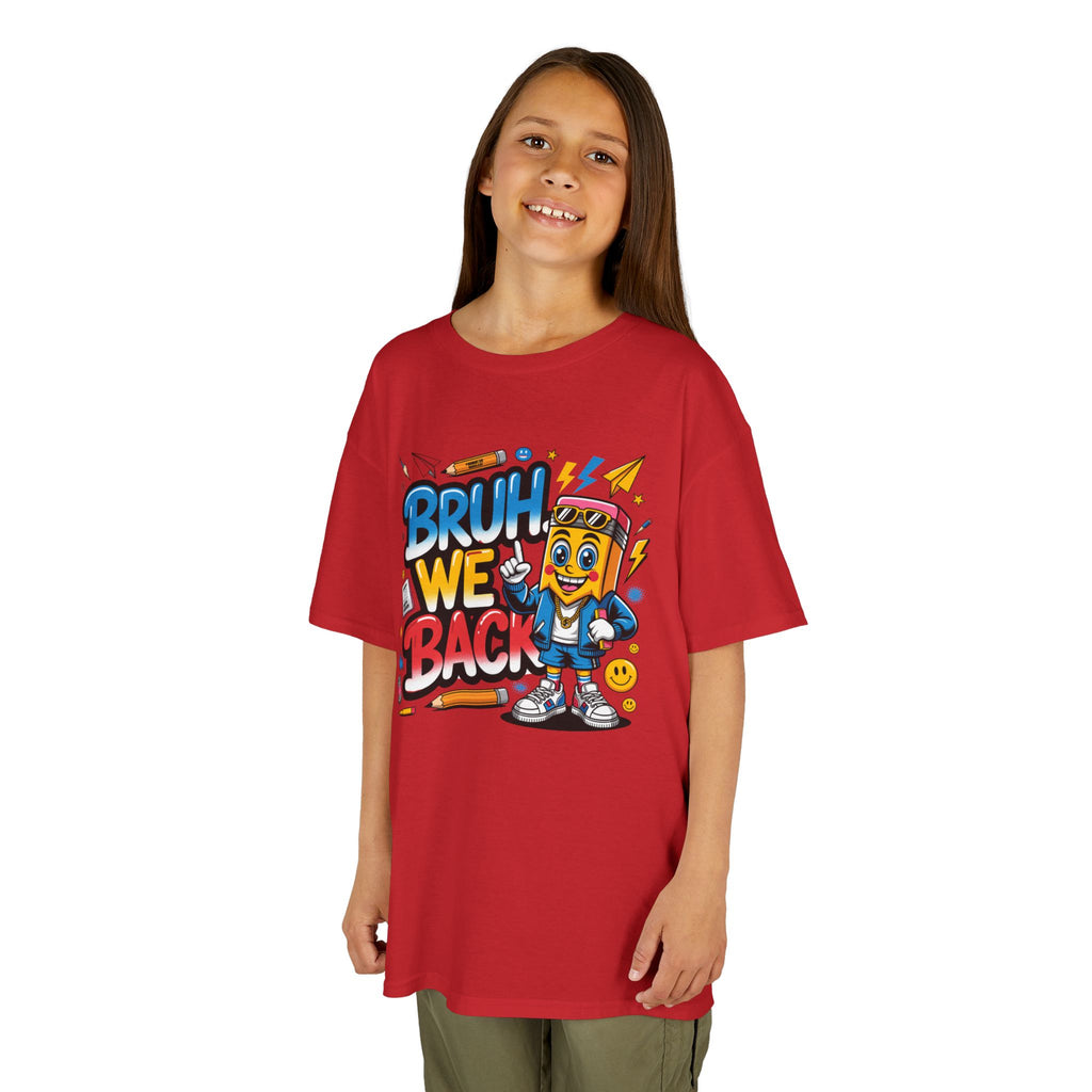 Kids Tee — "Bruh We Back" Retro Cartoon Graphic Shirt