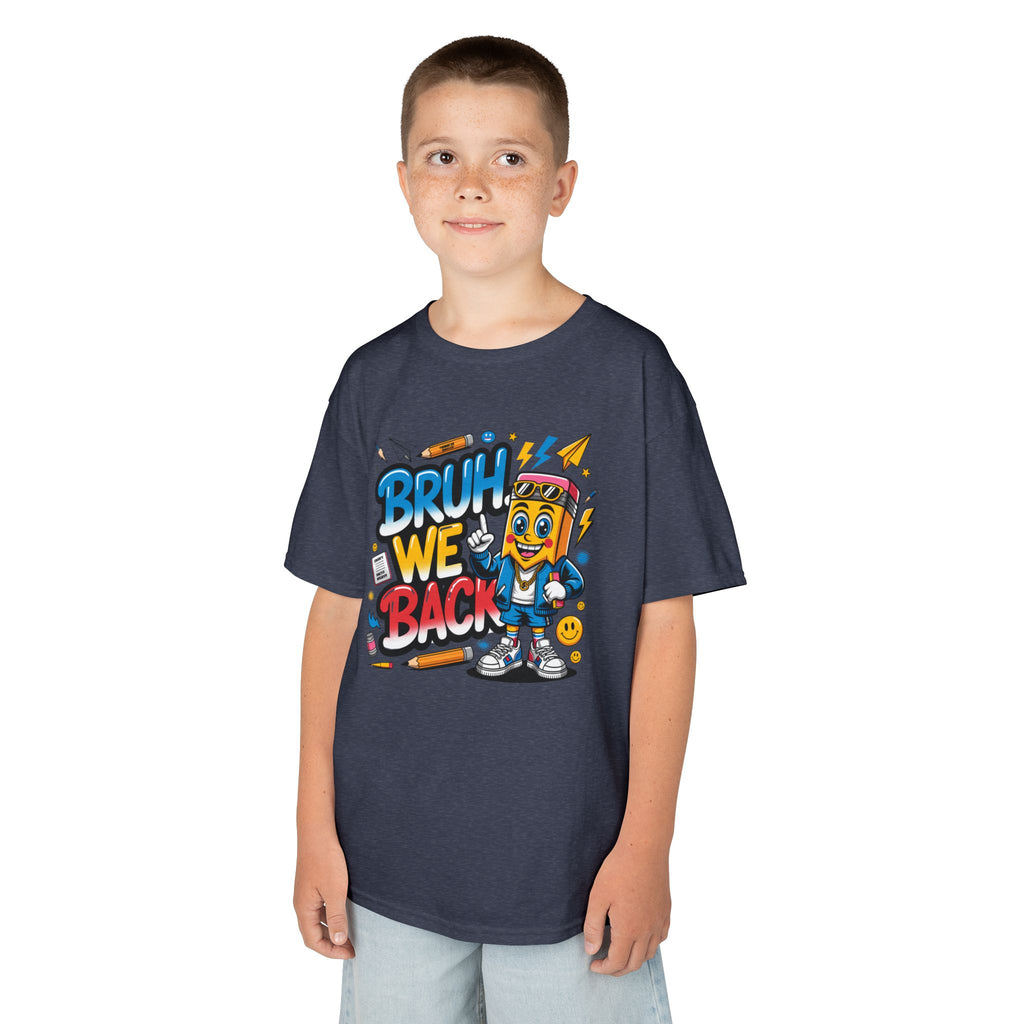 Kids Tee — "Bruh We Back" Retro Cartoon Graphic Shirt