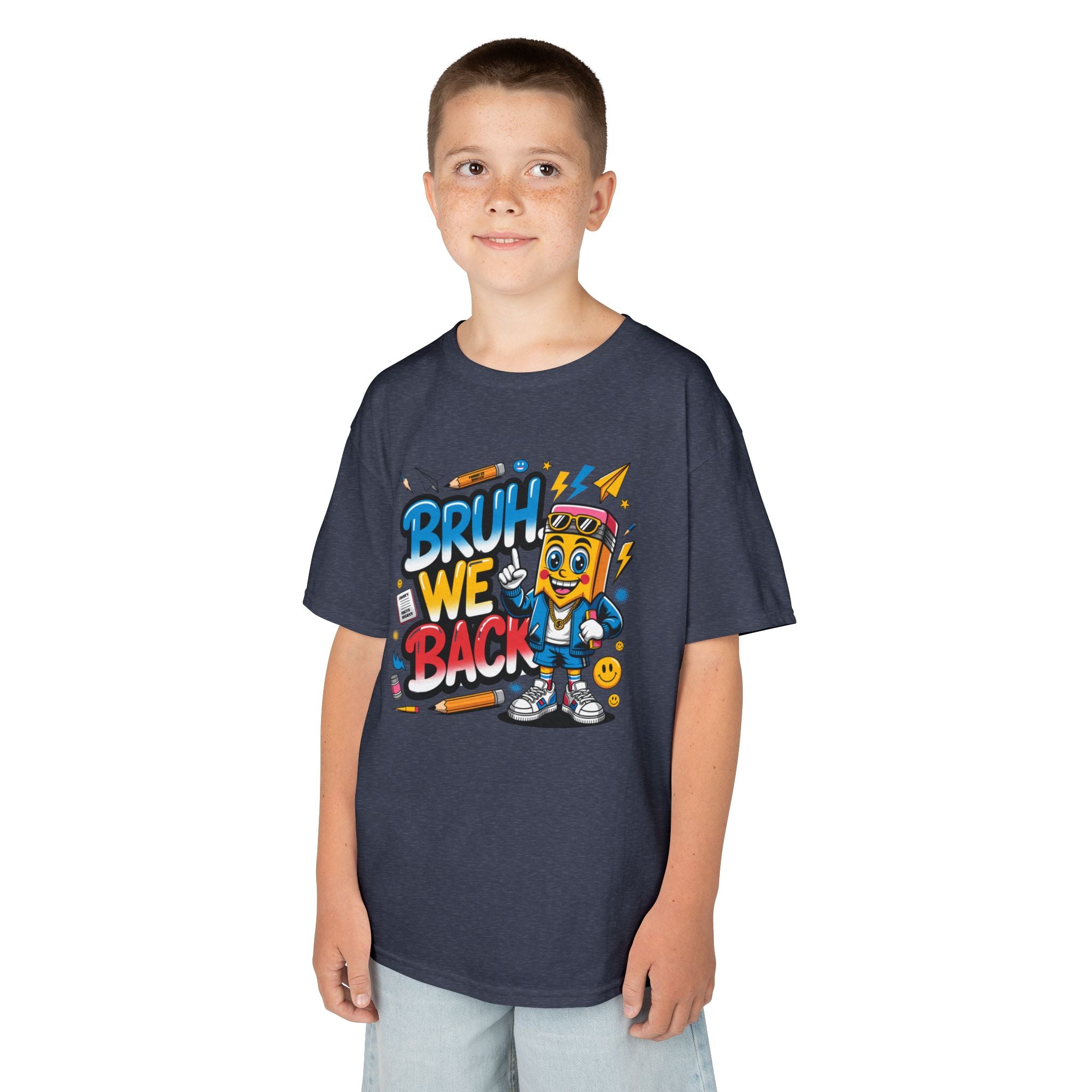 Kids Tee — "Bruh We Back" Retro Cartoon Graphic Shirt