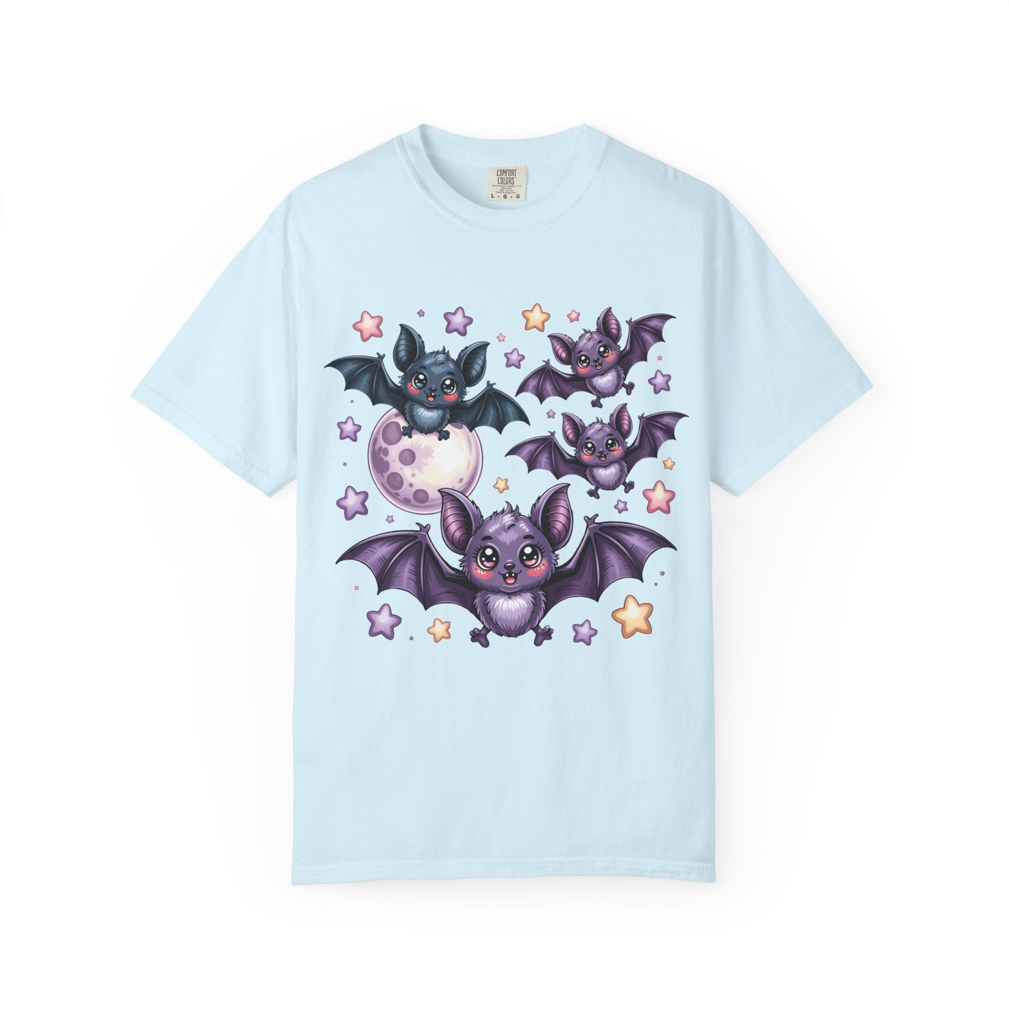Cute Purple Bats T-Shirt — Kawaii Night Moon & Stars Tee