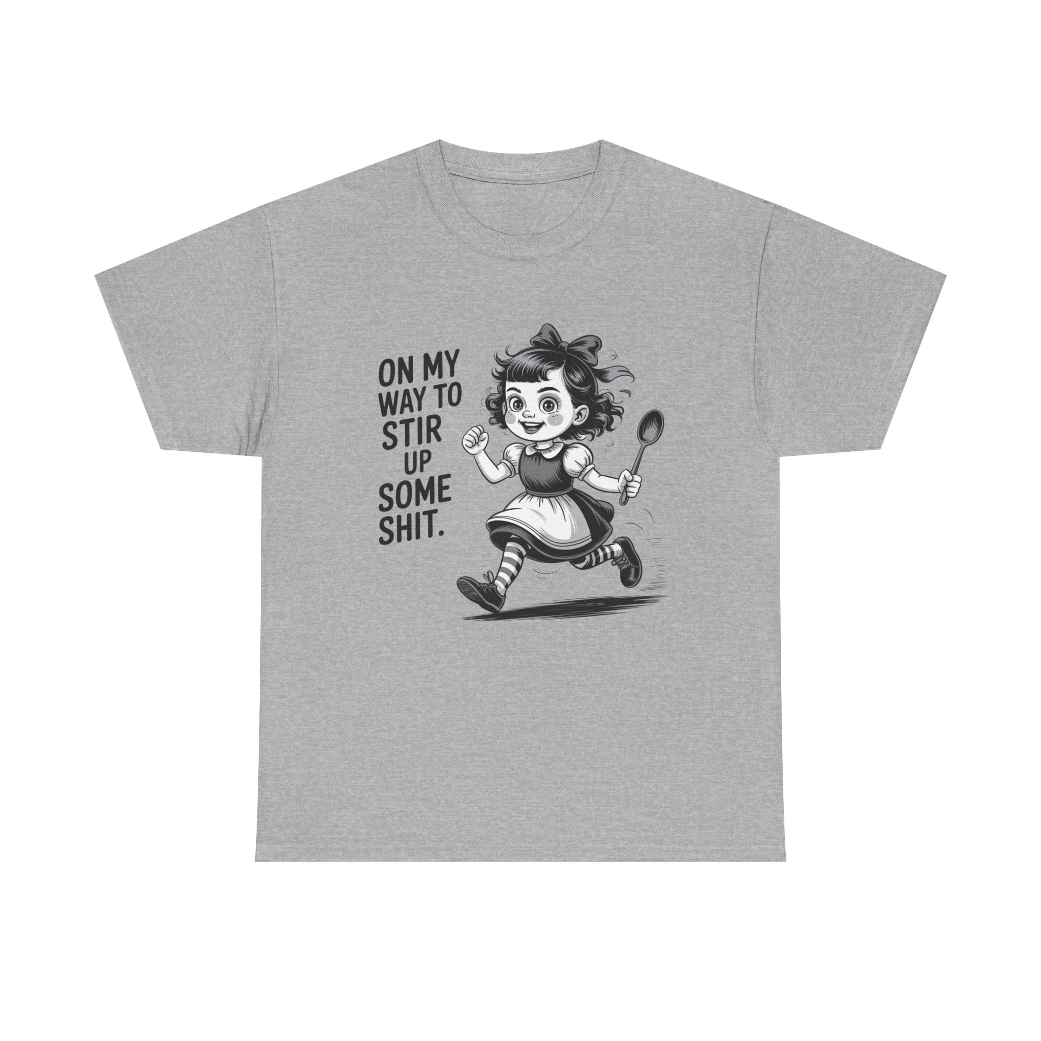 Stir Up Some Shit Tee — Retro Mischief Girl Graphic T-Shirt