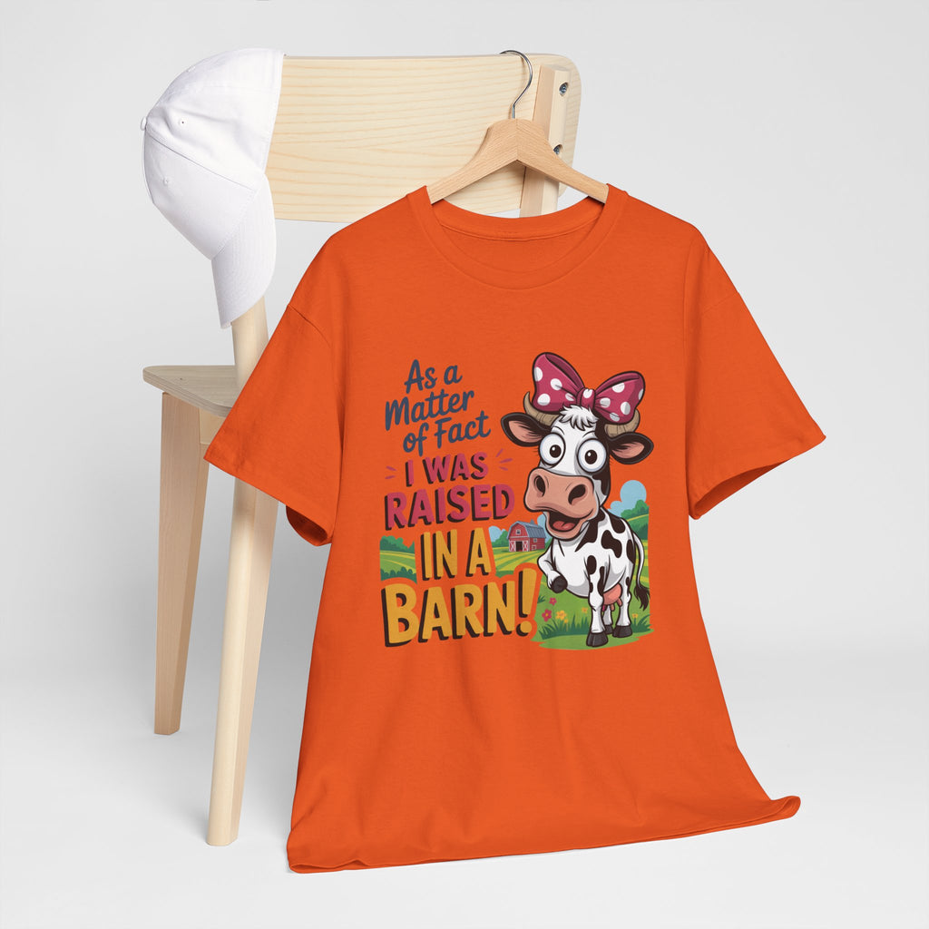 Raised in a Barn Cow Graphic Tee — Funny Farm Animal Shirt