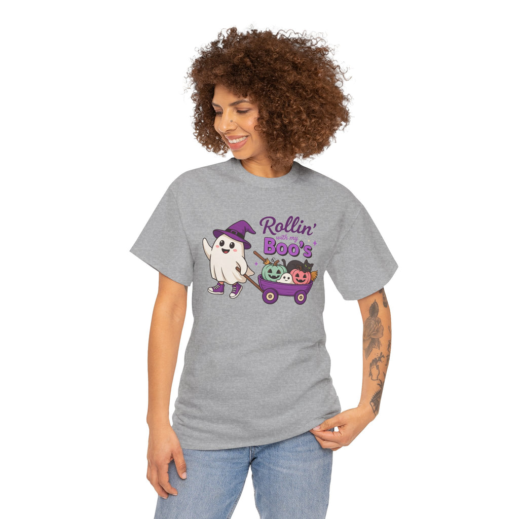 Rollin' Boo's Halloween Tee — Cute Ghost Wagon Pumpkin Kids Shirt
