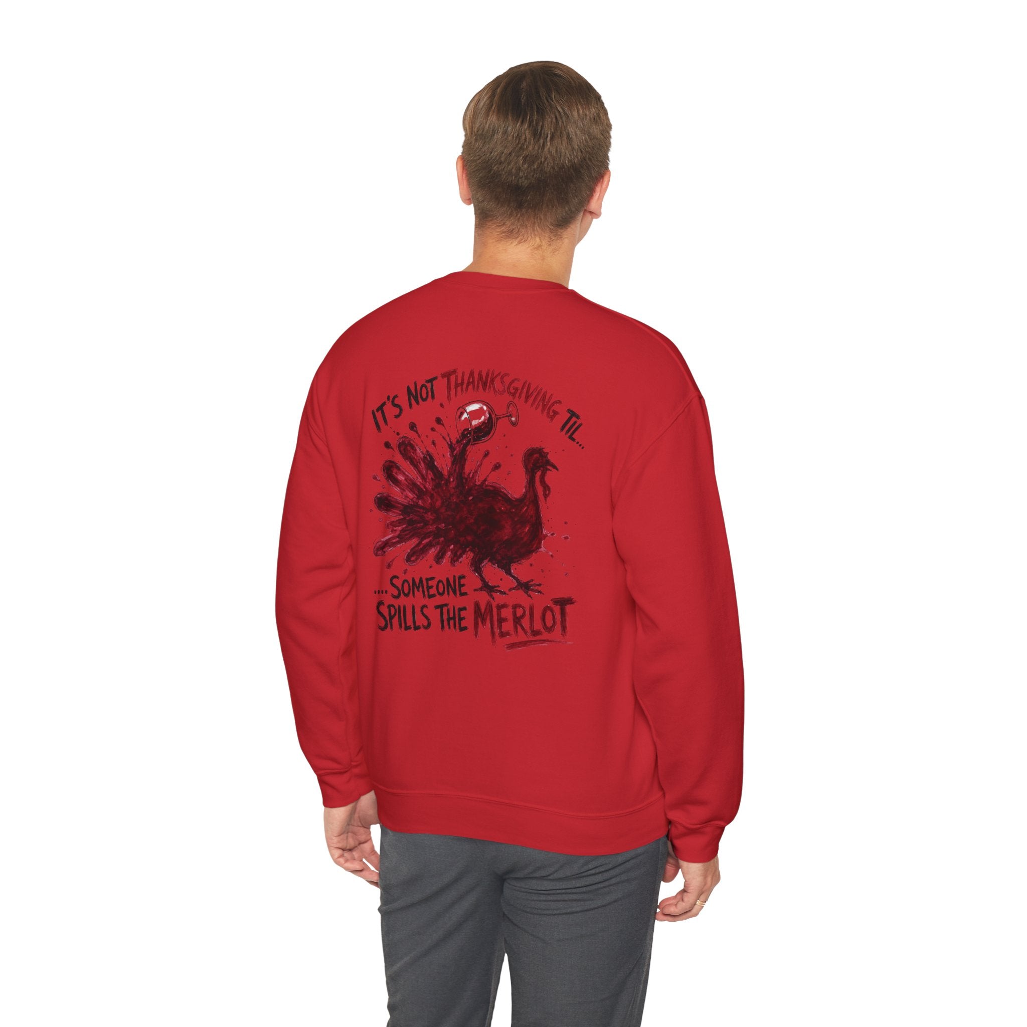 Funny Thanksgiving Host Crewneck Sweatshirt — Host's Last Nerve Merlot Spill Turkey Humor Gift Pullover