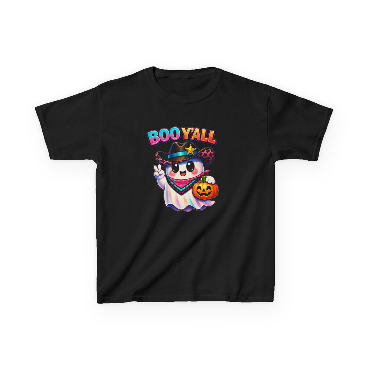 Kids Tee — 'Boo Y'all' Ghost Cowboy Halloween Shirt