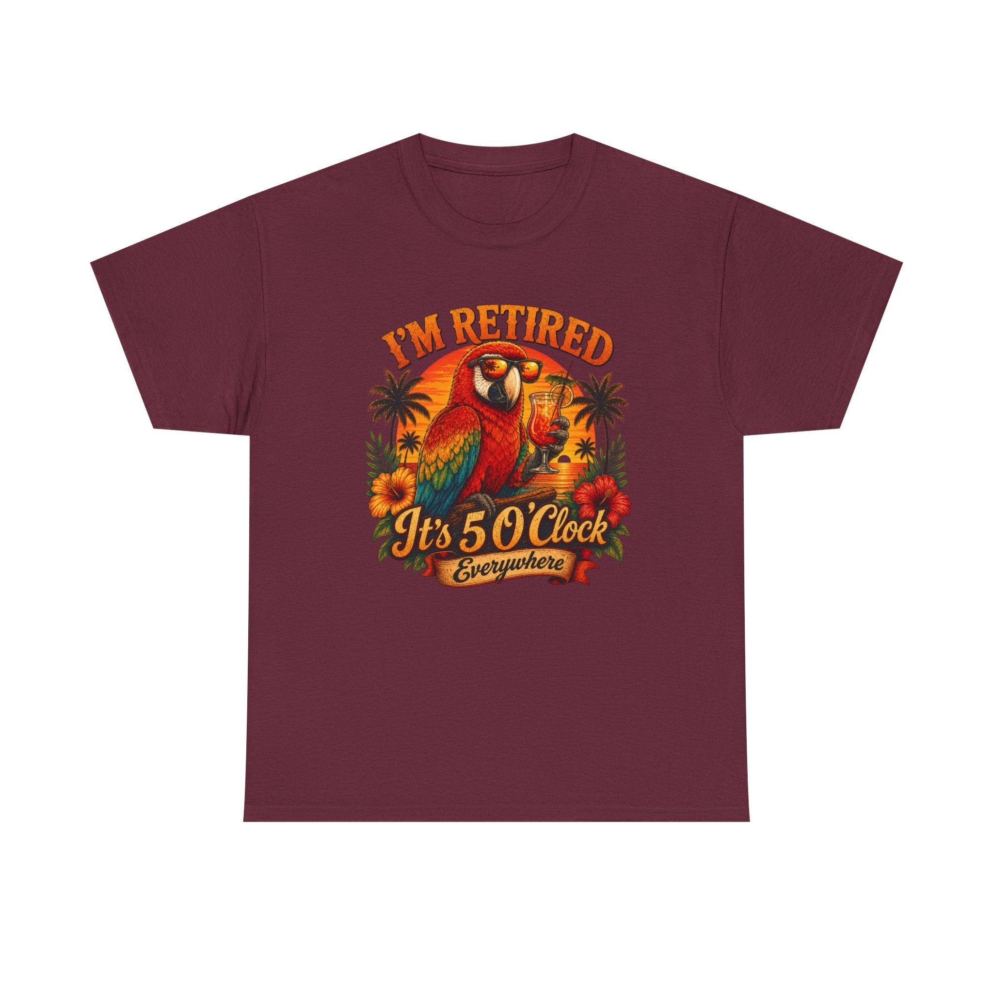 Funny Retirement T-Shirt — It's 5 O'Clock Everywhere Parrot Gift Tee for Retirees