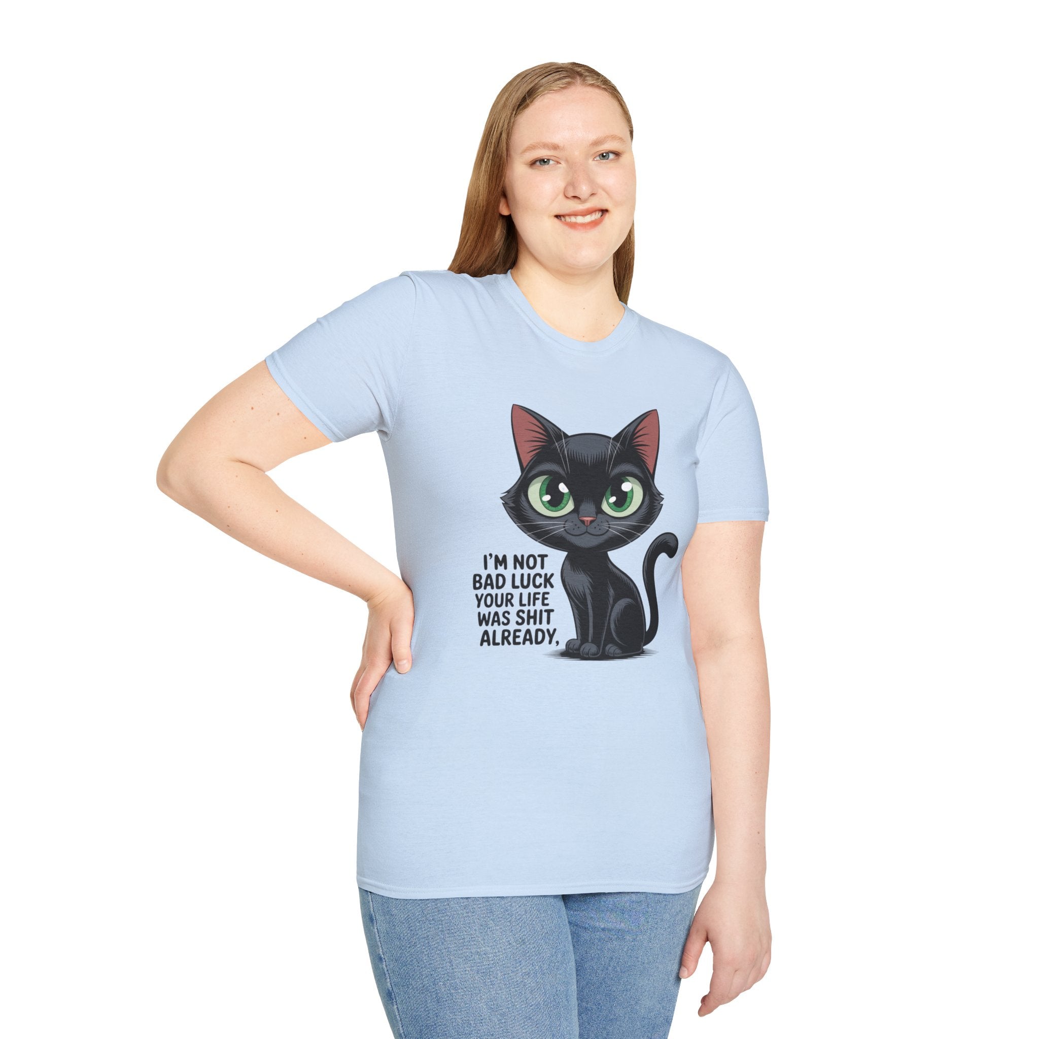 Funny Black Cat T-Shirt — I'm Not Bad Luck Dark Humor Gift Tee for Cat Lovers