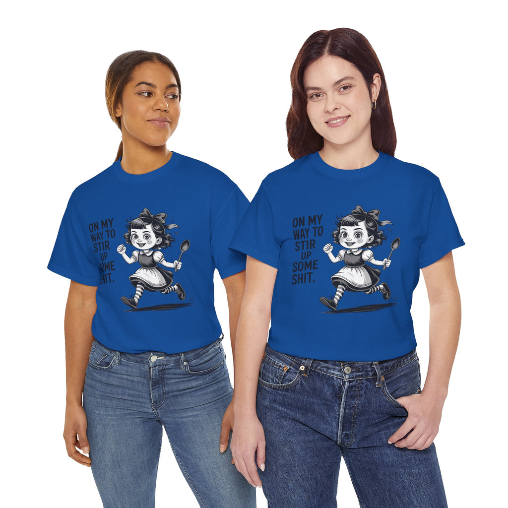 Stir Up Some Shit Tee — Retro Mischief Girl Graphic T-Shirt