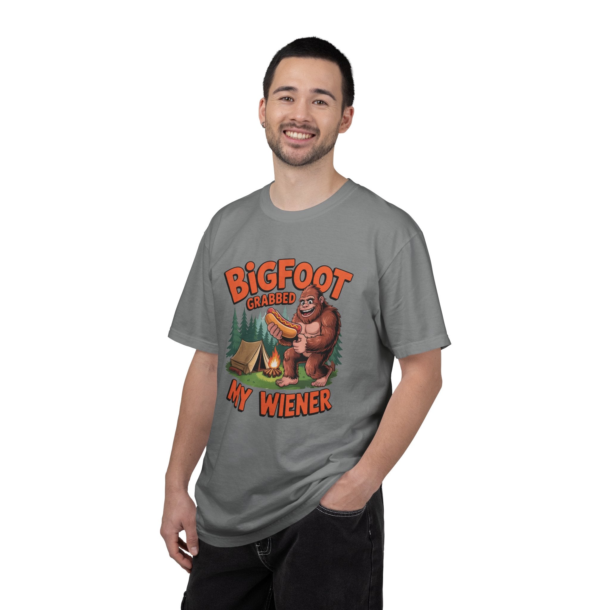 Bigfoot Grabbed My Wiener T-Shirt — Funny Camping Sasquatch Tee