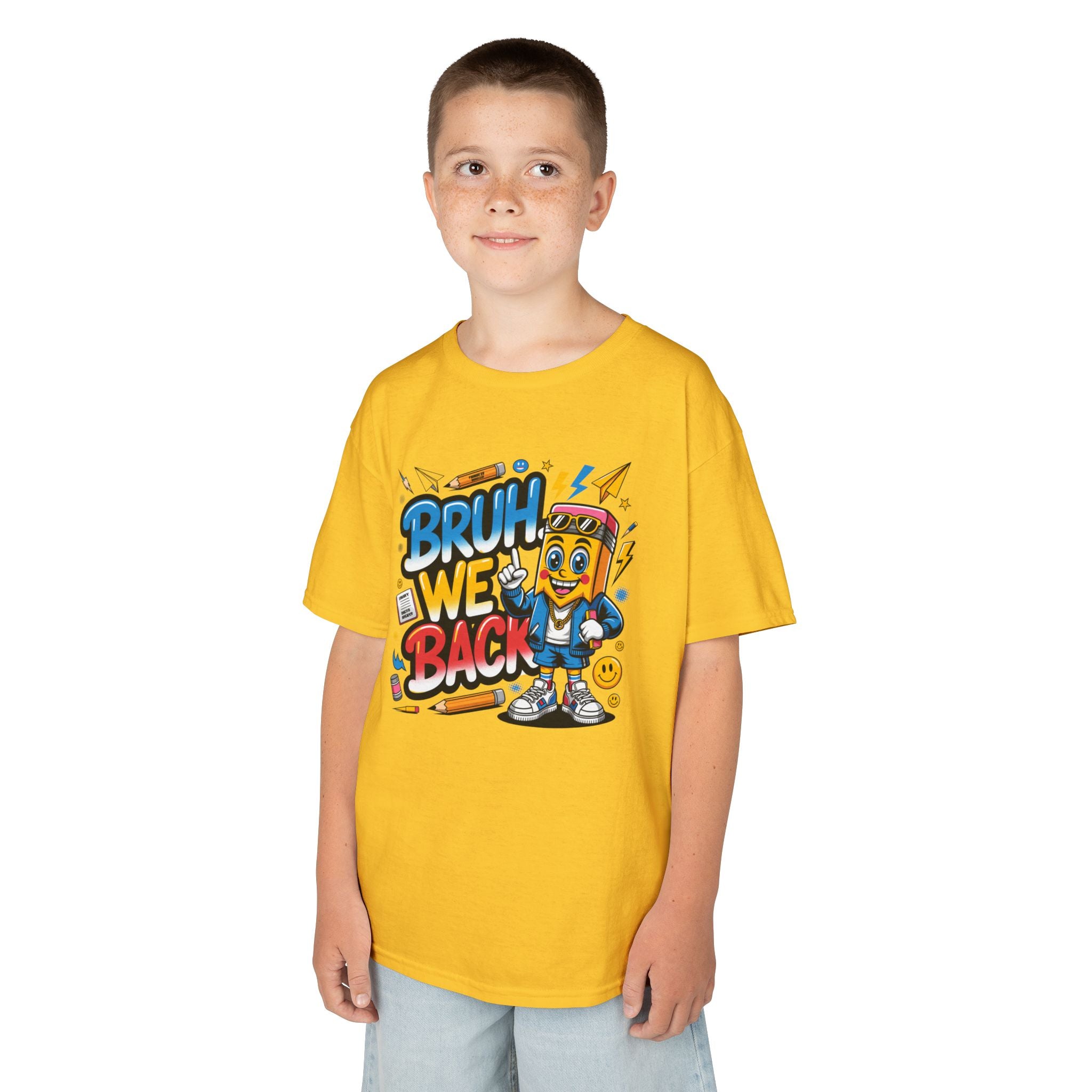 Kids T-Shirt — "Bruh We Back" Cartoon Graphic Tee