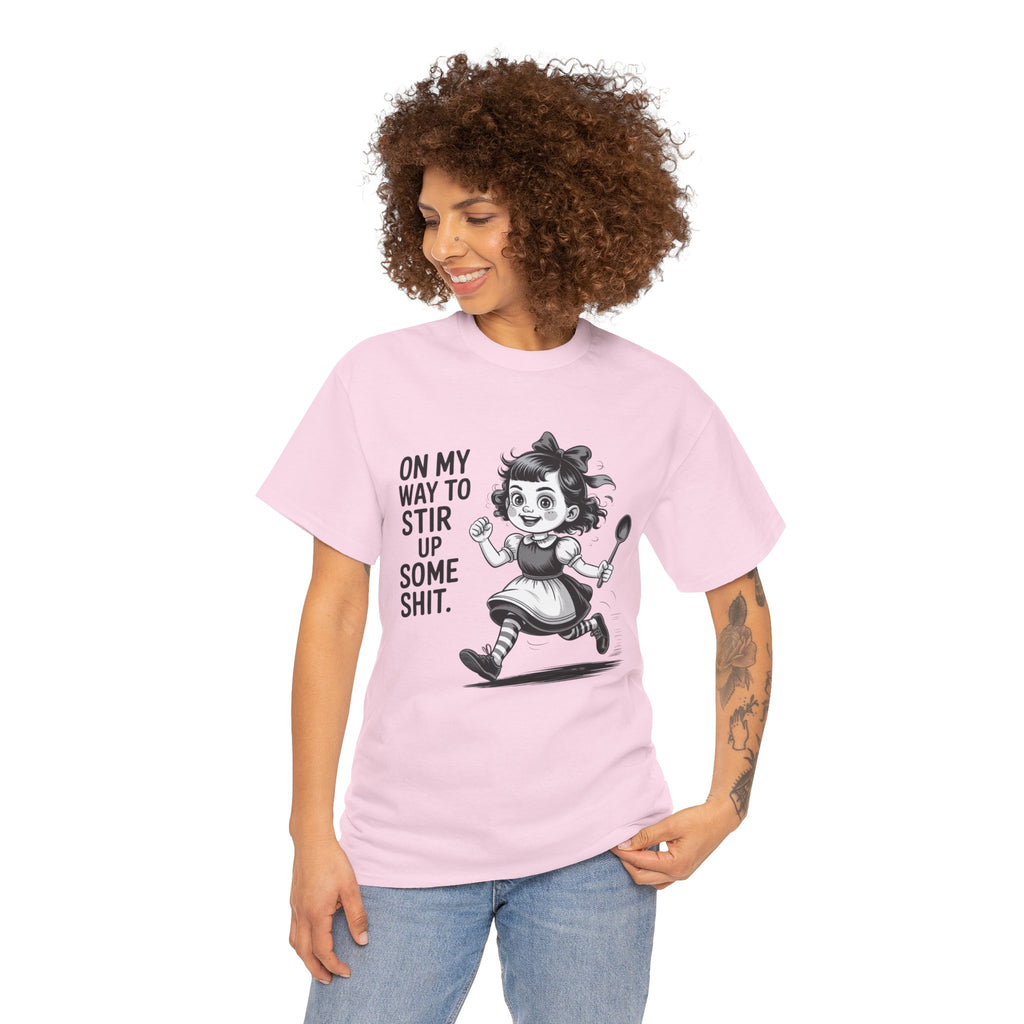 Stir Up Some Shit Tee — Retro Mischief Girl Graphic T-Shirt