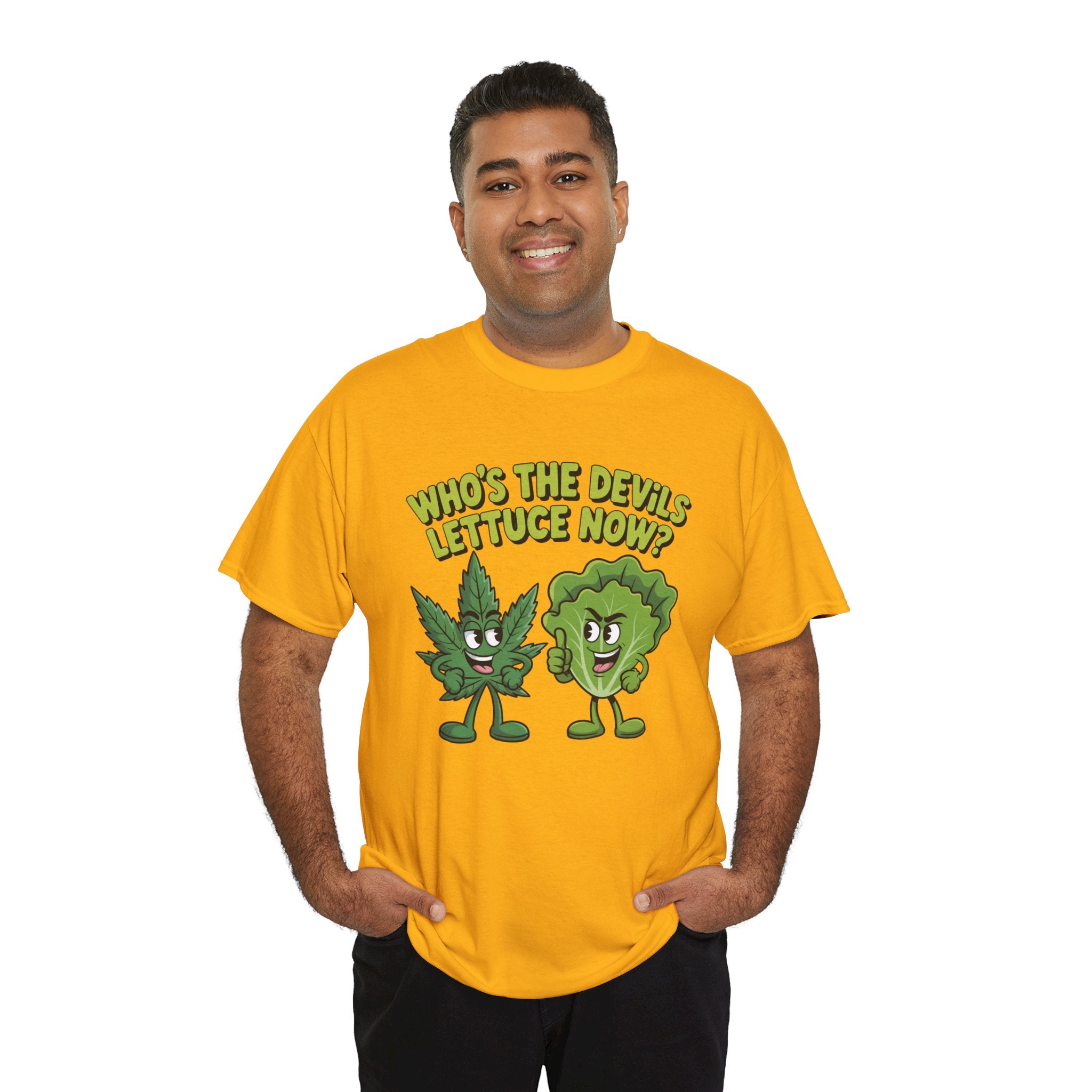 Funny Weed Humor Graphic T-Shirt — Who's the Devil's Lettuce Now Gift Tee for Men Women