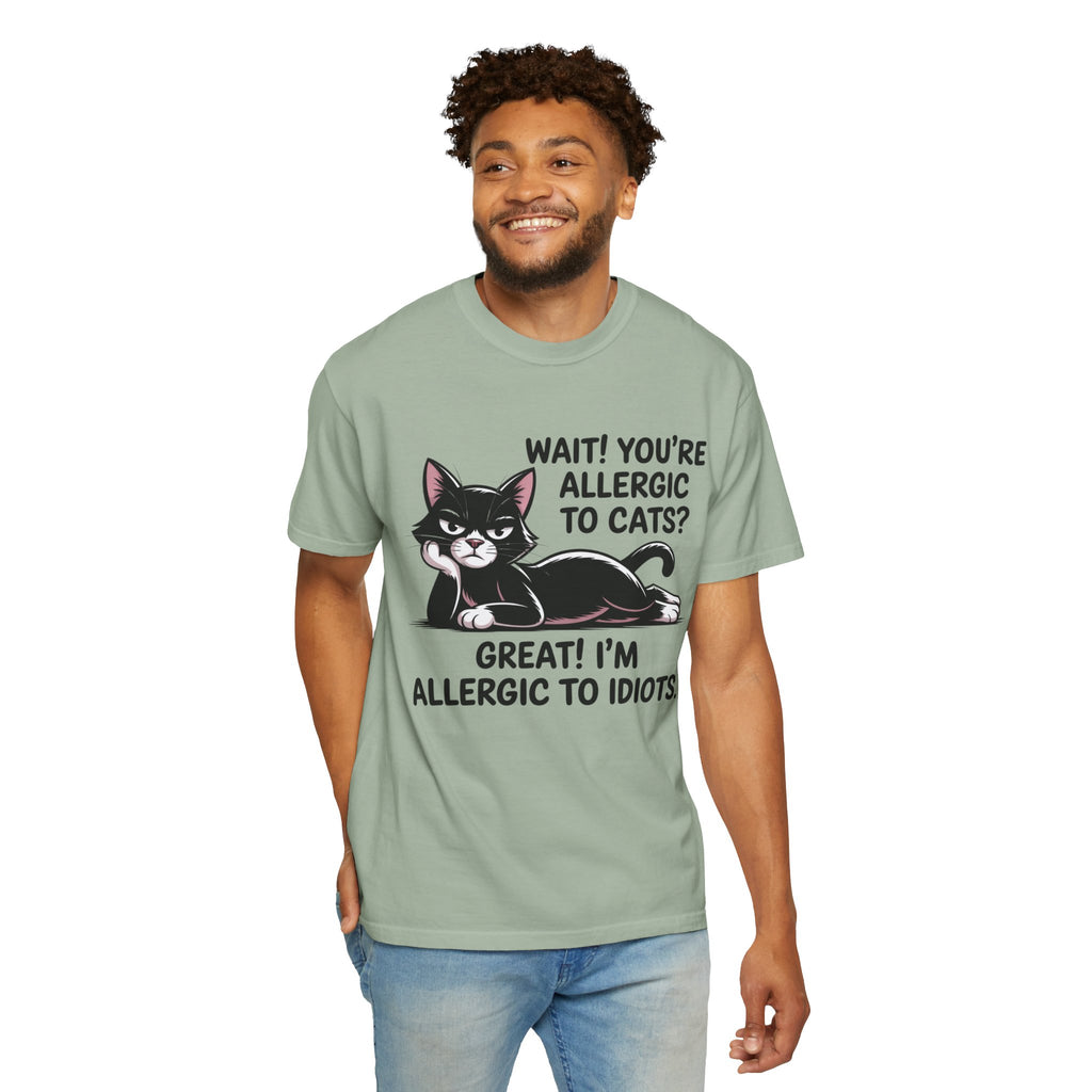 Funny Cat Lover T-Shirt — Allergic to Idiots Humor Gift Tee for Cat Moms