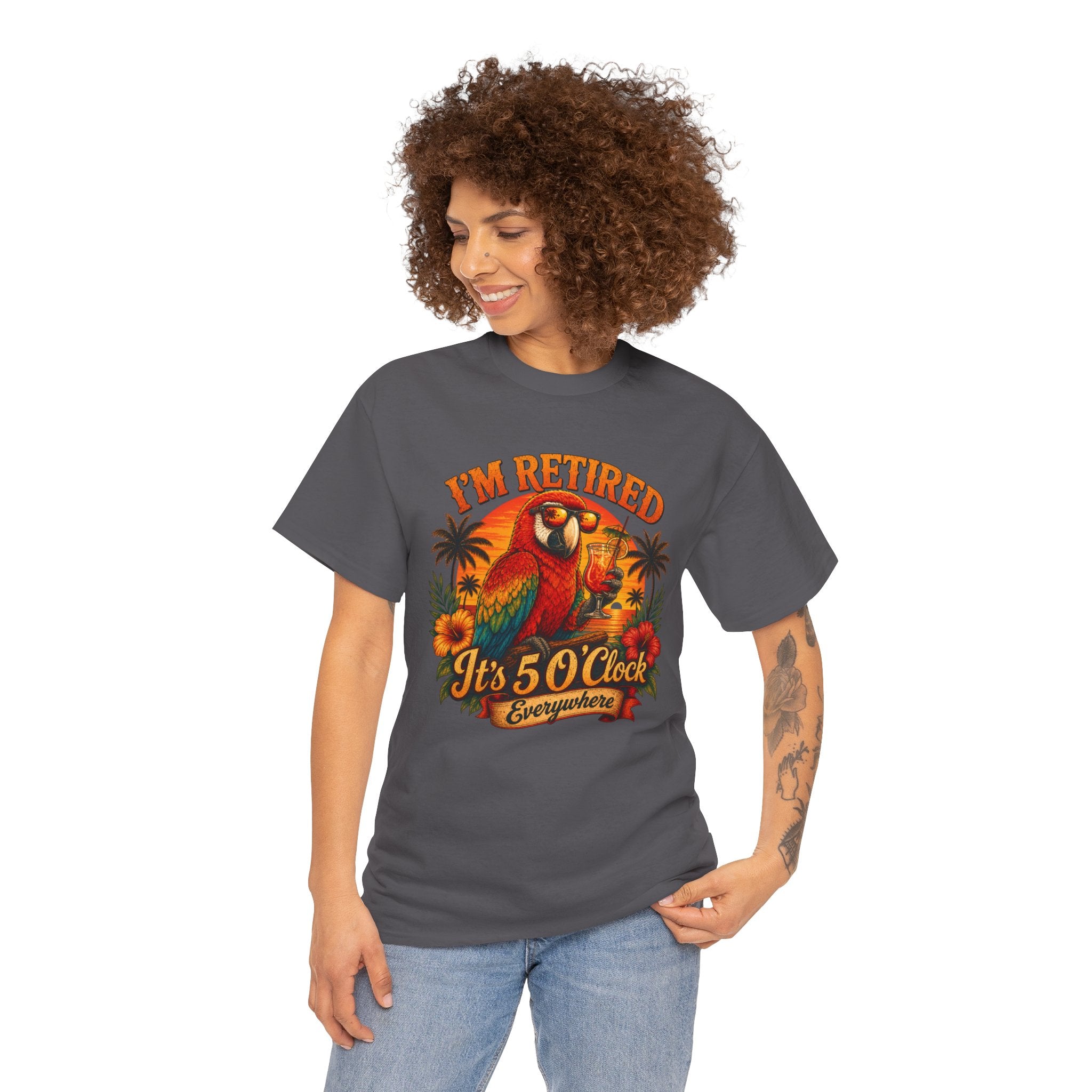 Funny Retirement T-Shirt — It's 5 O'Clock Everywhere Parrot Gift Tee for Retirees