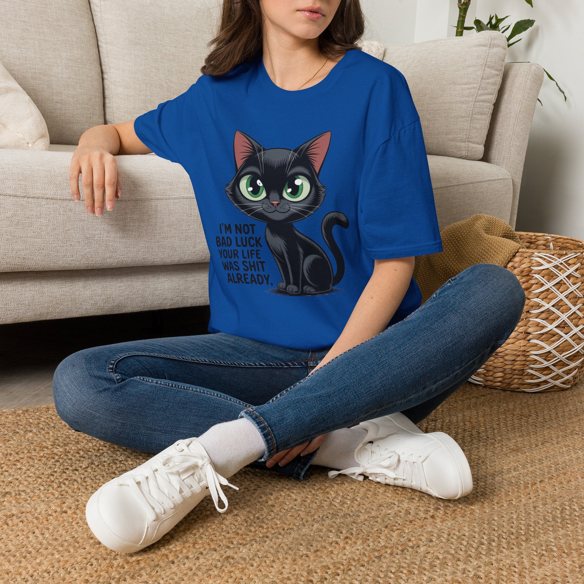 Funny Black Cat T-Shirt — I'm Not Bad Luck Dark Humor Gift Tee for Cat Lovers