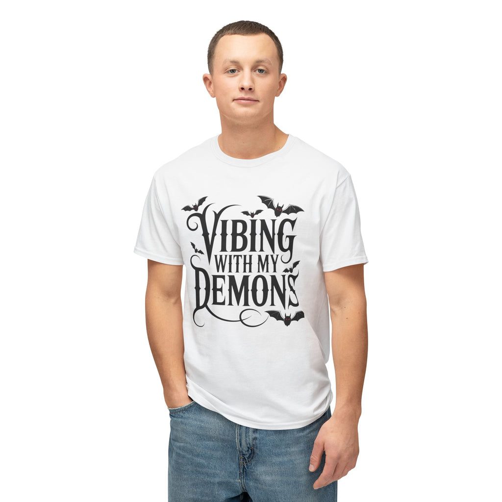 Funny Gothic Halloween T-Shirt — Vibing With My Demons Dark Humor Gift Tee