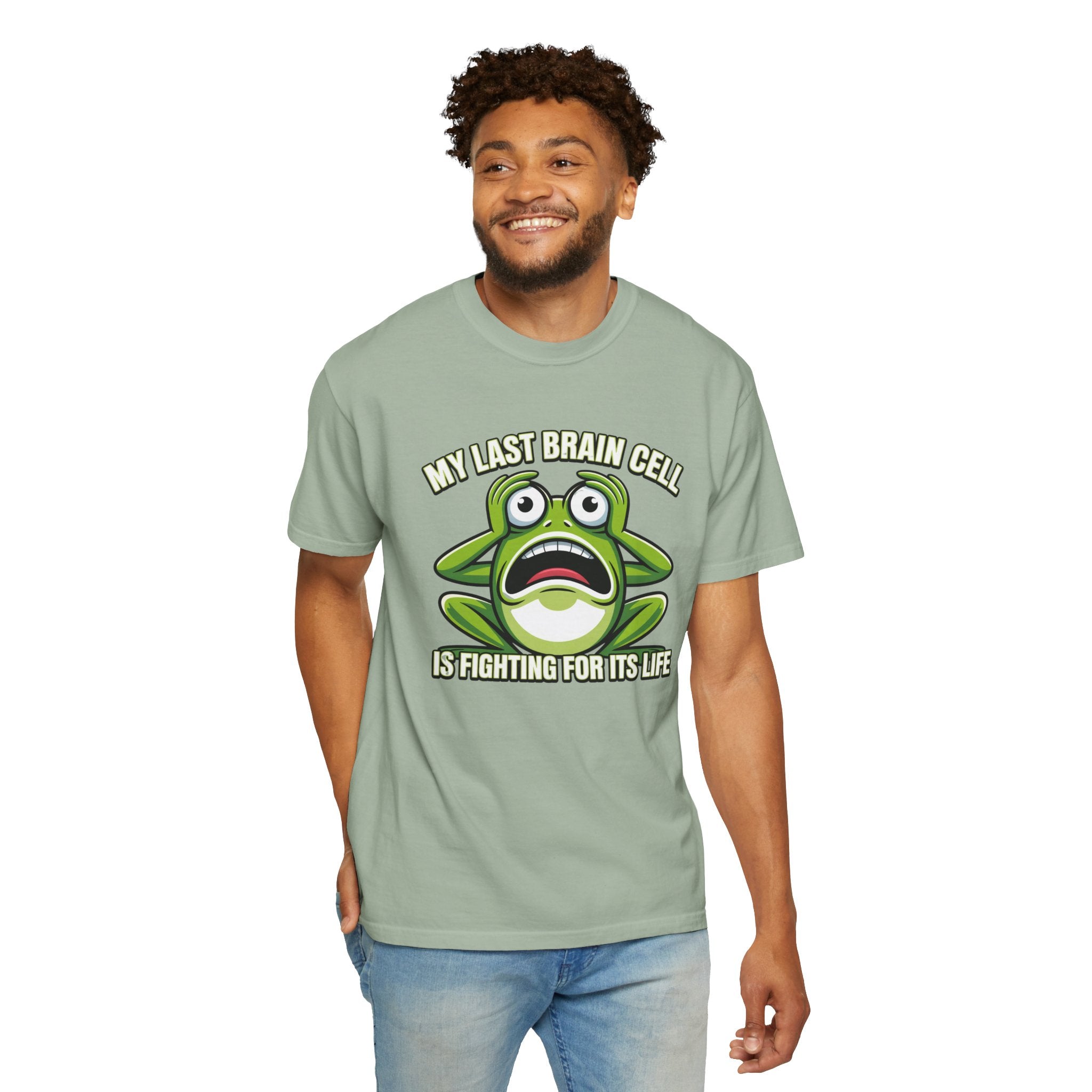 Funny Frog Graphic T-Shirt — My Last Brain Cell Is Fighting For Its Life Humor Gift Tee for Women