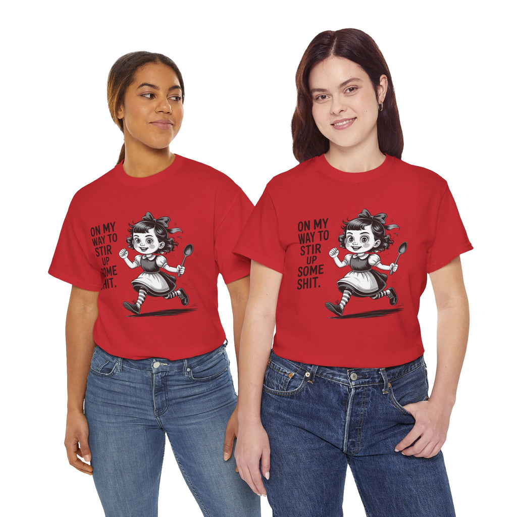 Stir Up Some Shit Tee — Retro Mischief Girl Graphic T-Shirt