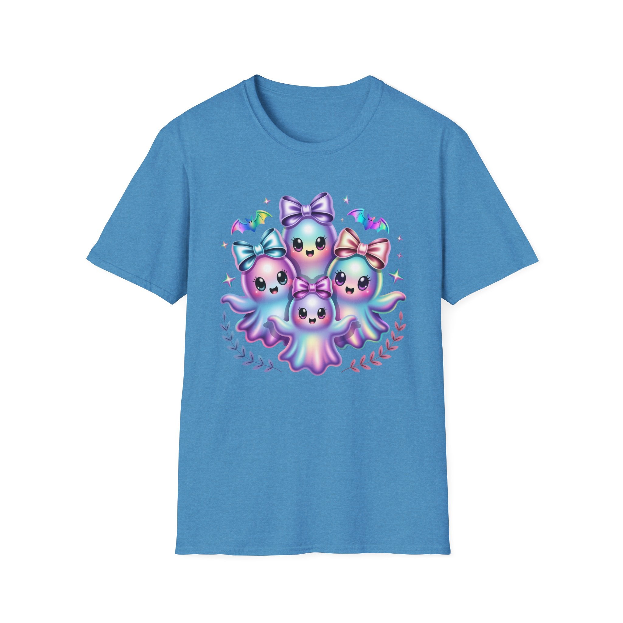 Cute Pastel Ghosts T-Shirt — Kawaii Iridescent Ghost Trio with Bows