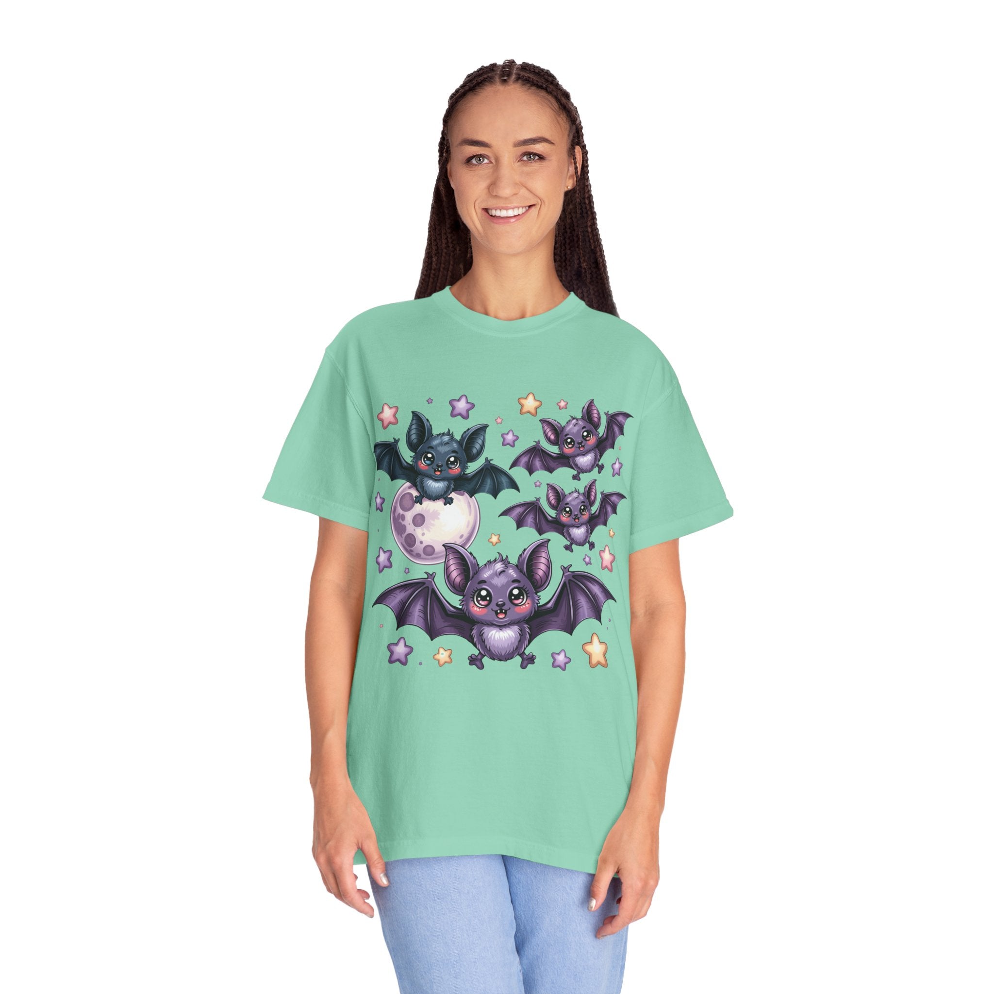 Cute Purple Bats T-Shirt — Kawaii Night Moon & Stars Tee