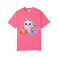 Cute Halloween Ghost T-Shirt — Kawaii Pumpkin & Candy Drink Graphic