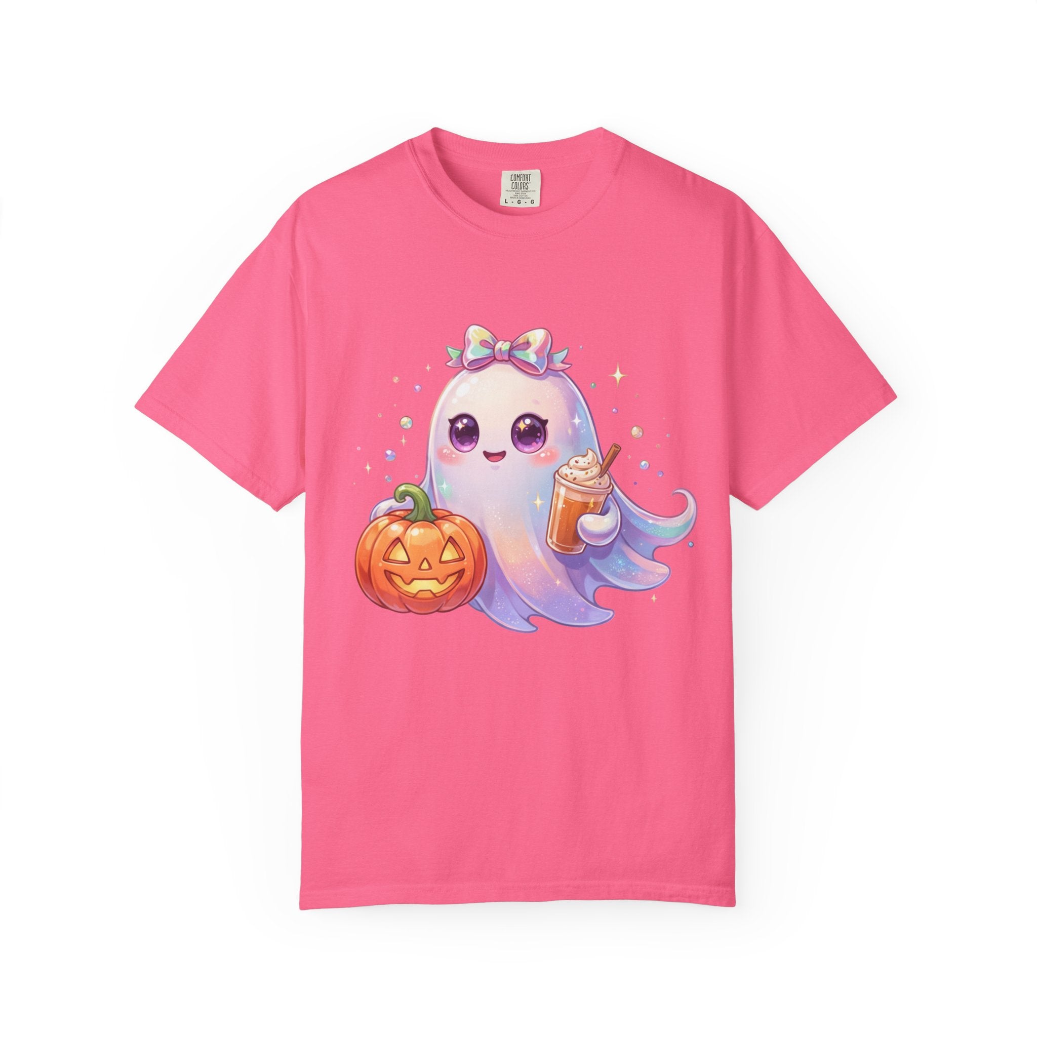 Cute Halloween Ghost T-Shirt — Kawaii Pumpkin & Candy Drink Graphic